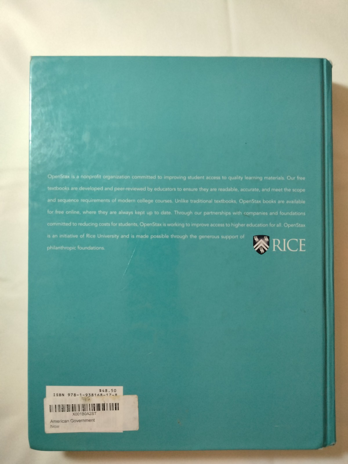 American Government by OpenStax (hardcover version, full color)