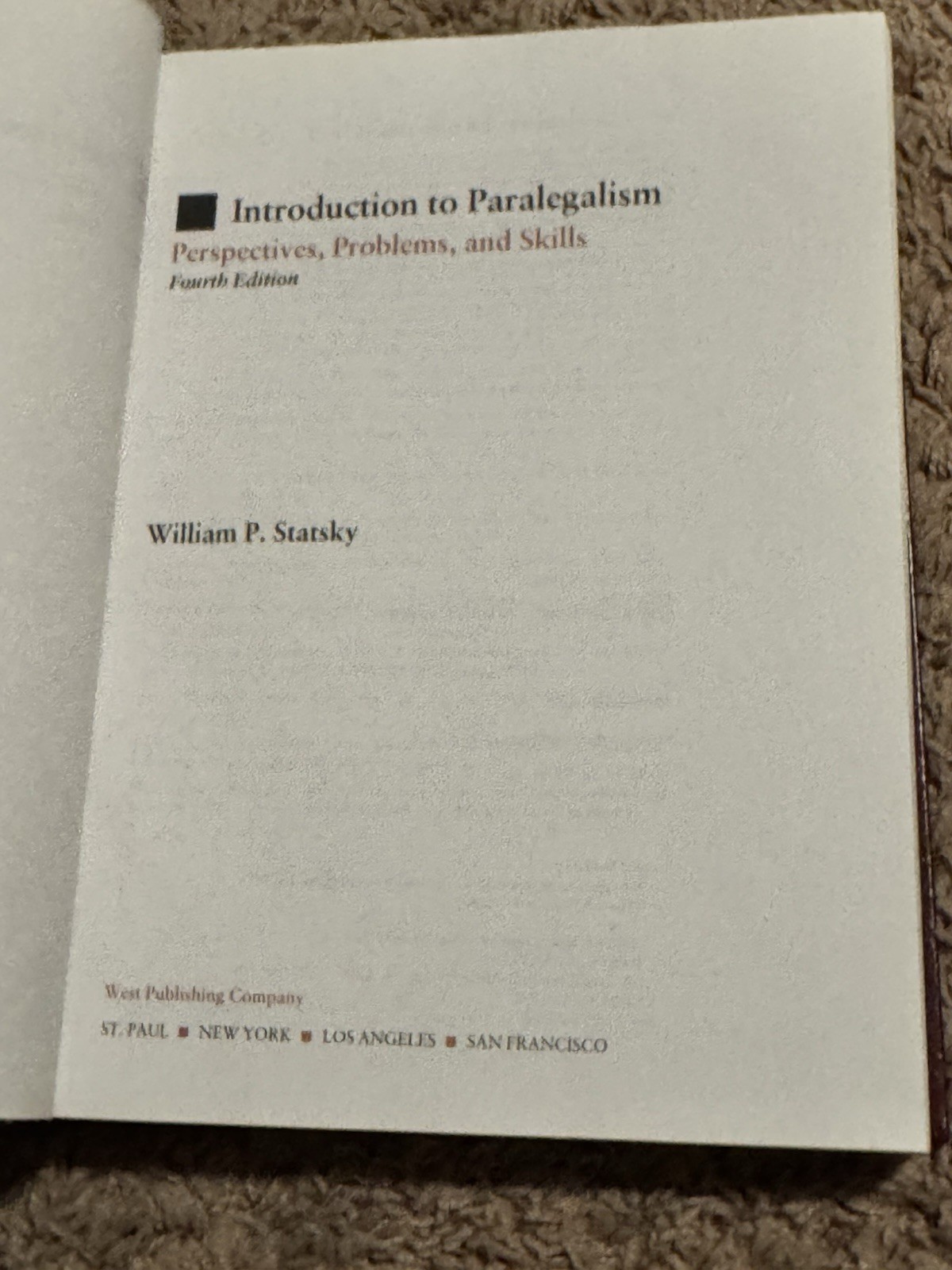 Introduction to Paralegalism By William Statsky 4th Fourth Edition Text Book