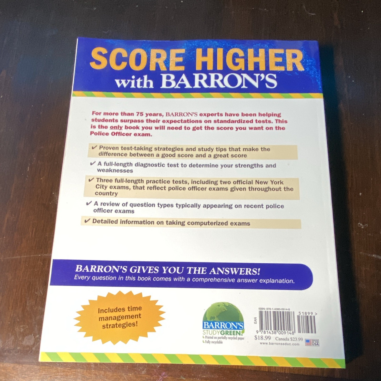 Barron’s Test Prep Police Officer Exam 10th Edition Study Guide Book