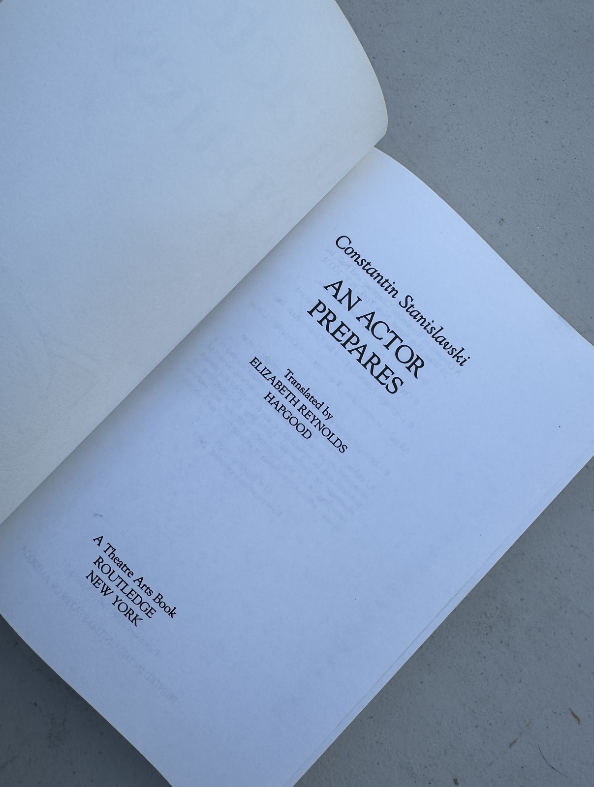 An Actor Prepares by Constantin Stanislavski 1989 First Paperback Printing