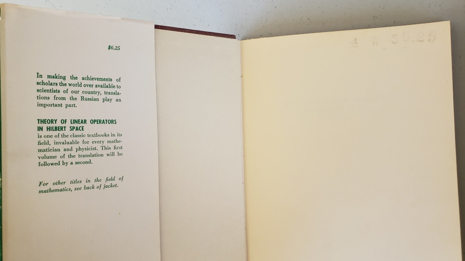 Theory of Linear Operators Hilbert Space Akhiezer Glazman Ungar 2-Vol Set