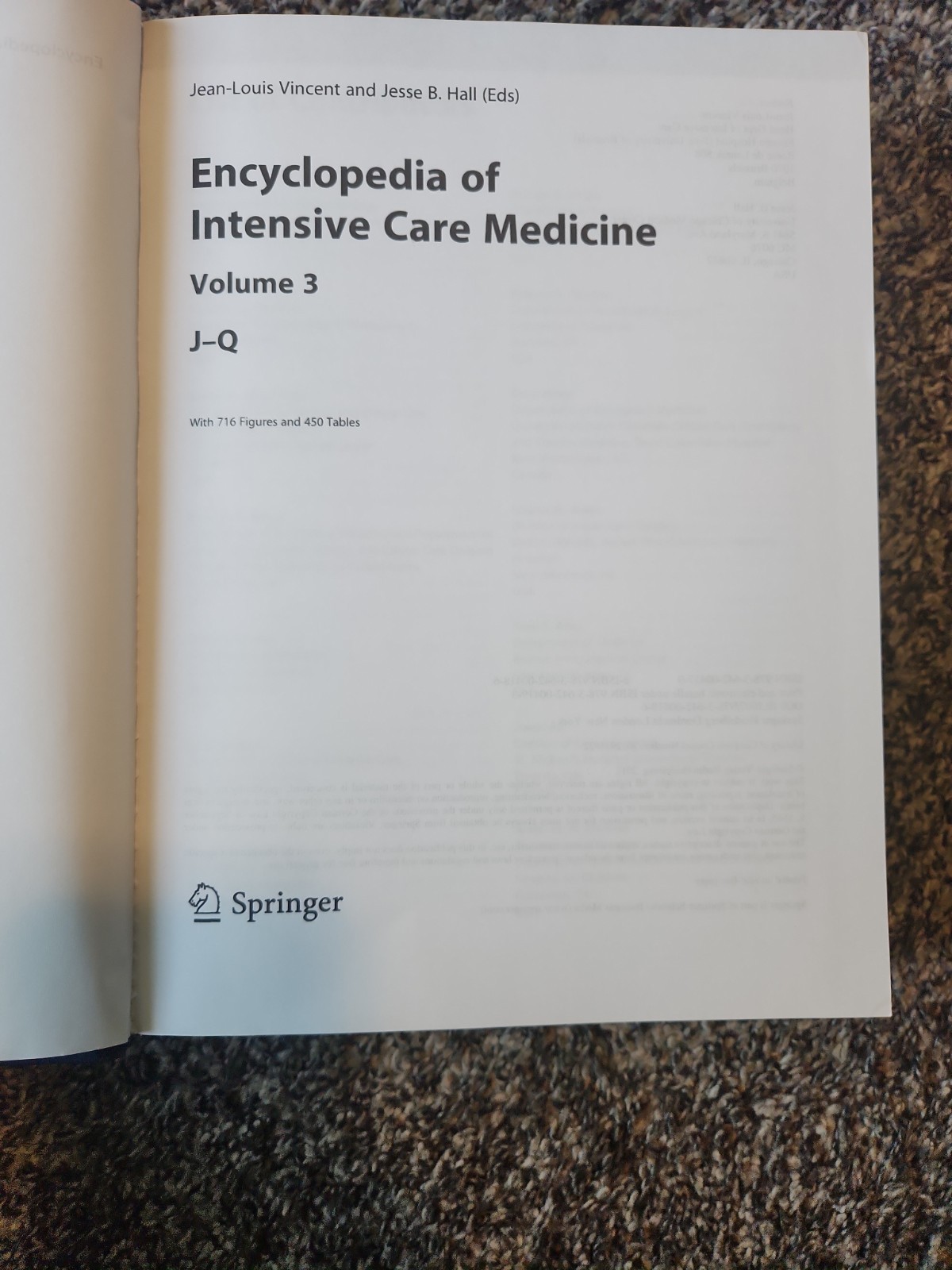 Encyclopedia of Intensive Care Medicine Jesse B. Hall Volume 3 (2012, Hardcover)
