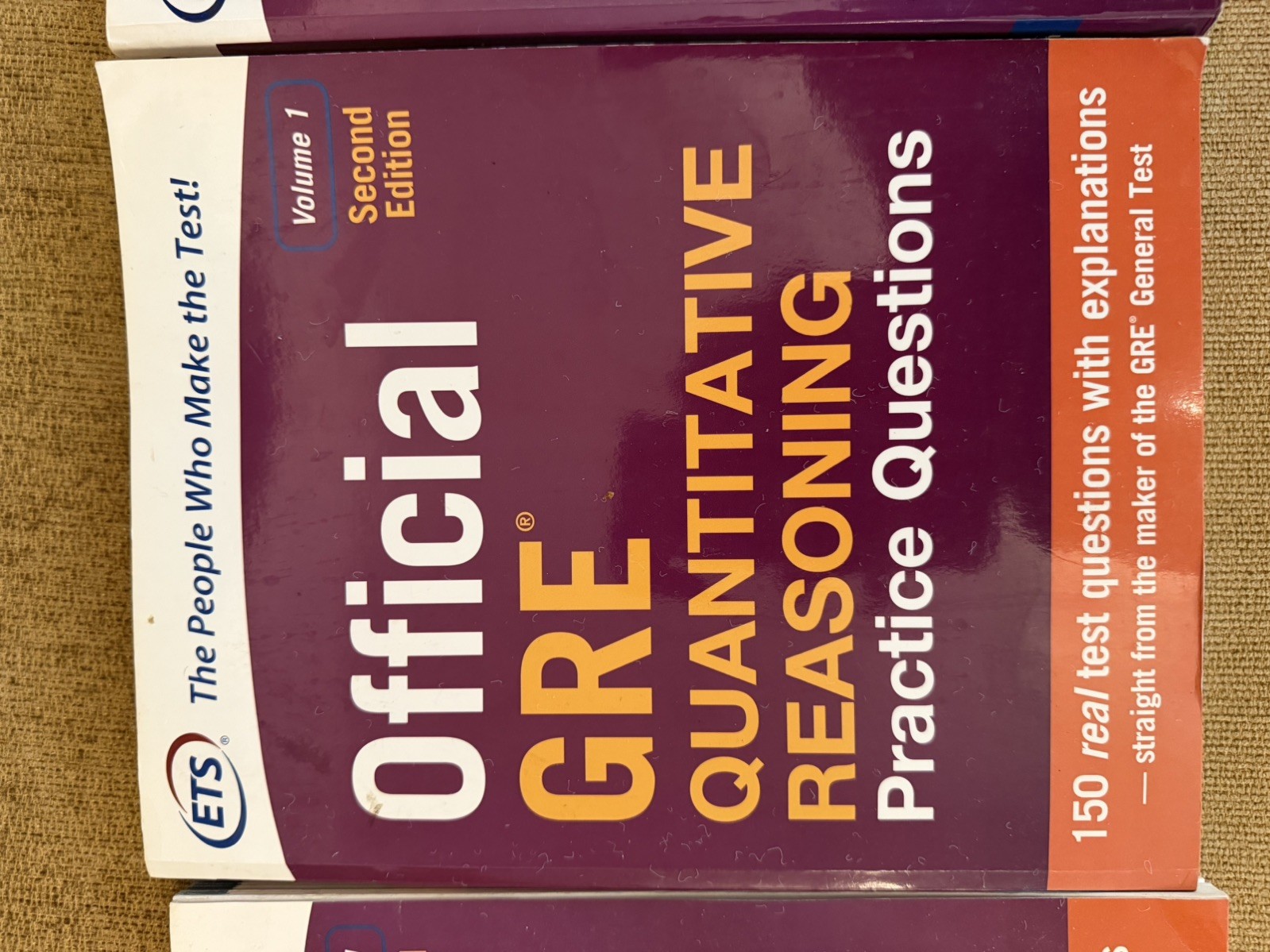 ETS Official GRE General Test, Verbal, and Quantitative Reasoning Prep Books.