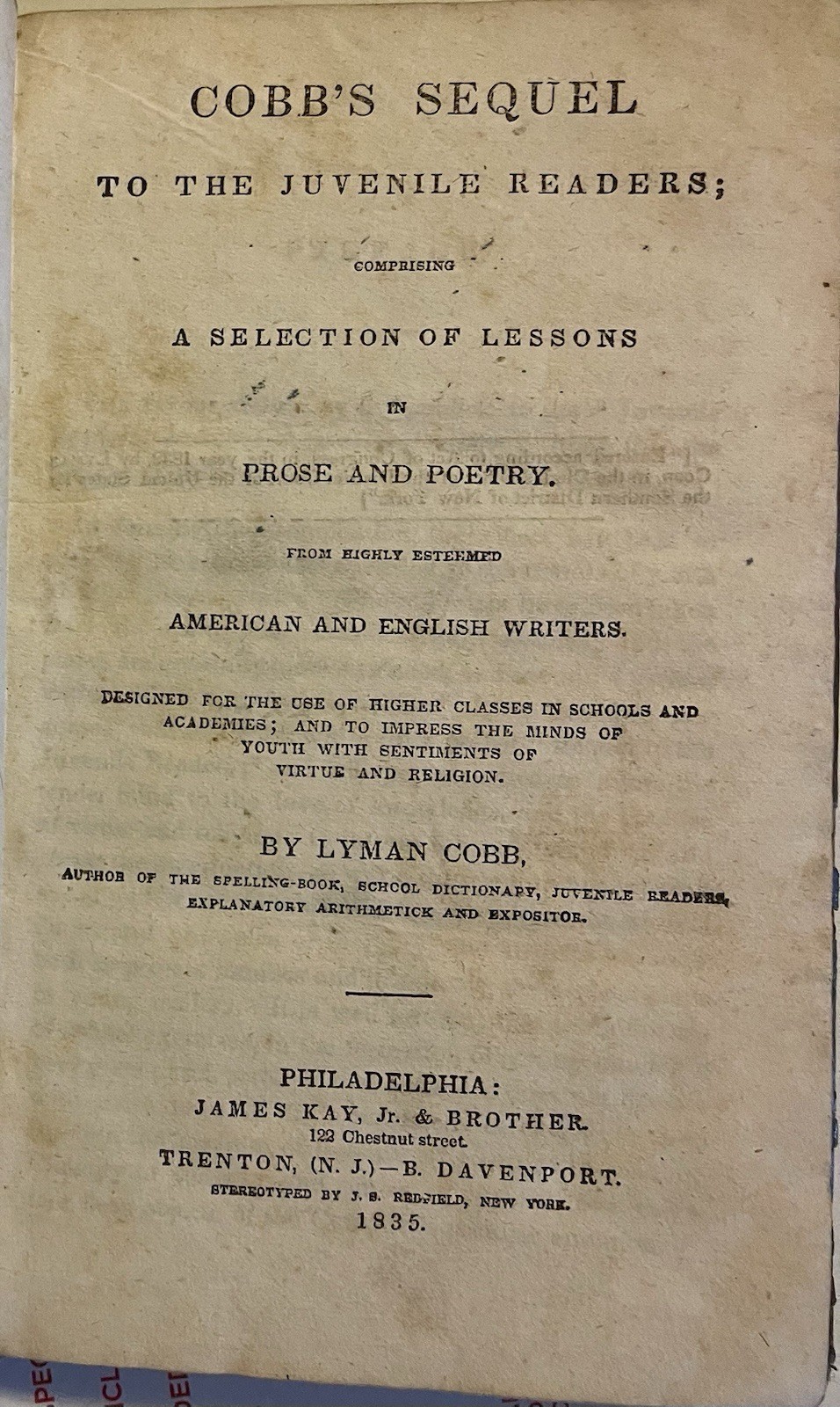 1800s English Grammar Cobb’s Sequel To The Juvenile Readers Printed 1835/c1832