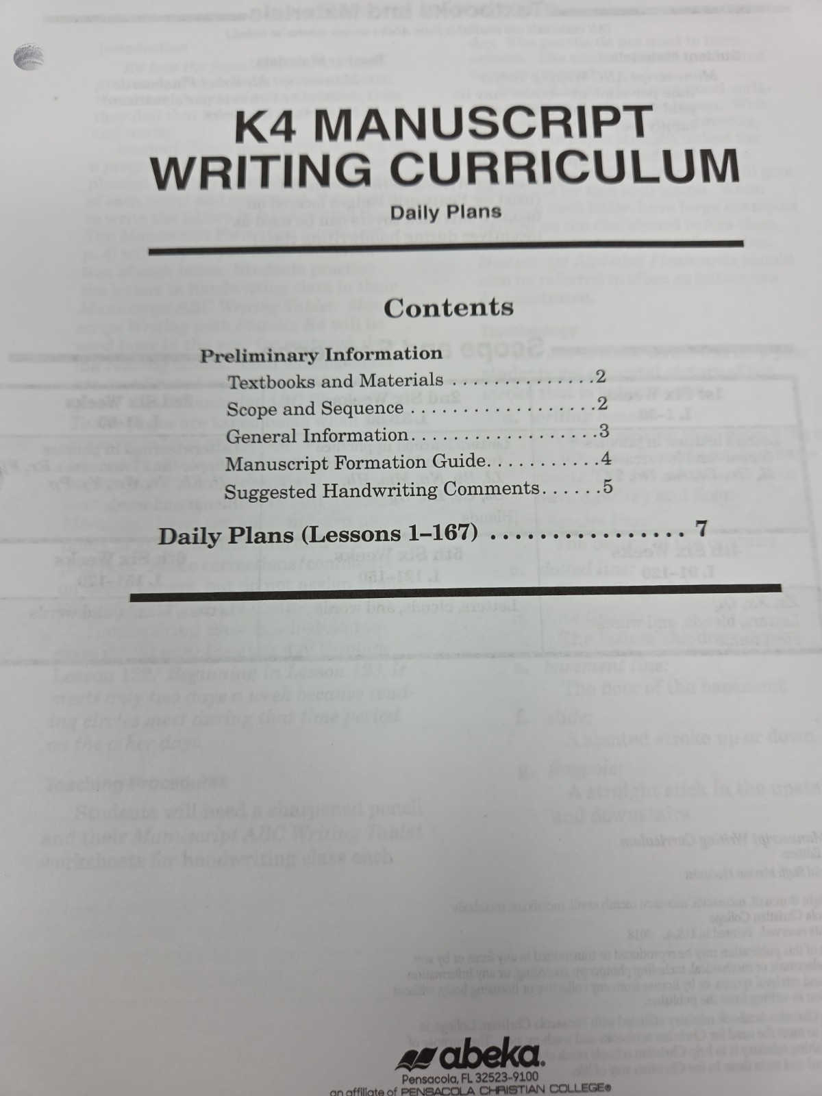 Abeka K4 Manuscript Lesson Plans for Manuscript Writing with Phonics K4