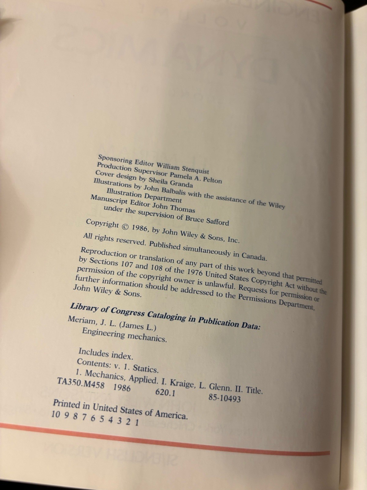 Engineering Mechanics Dynamics 2nd Ed Meriam Kraige; J. L. Meria 1986 Hardcover