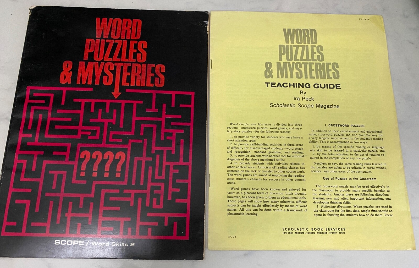 Vintage 1967 Word Puzzles & Mysteries Scope Word Skills 2 & Teaching Guide