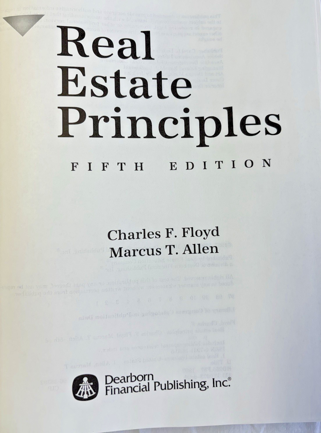 Real Estate Principles Fifth Edition by Charles Floyd and Marcus Allen Cond: VG
