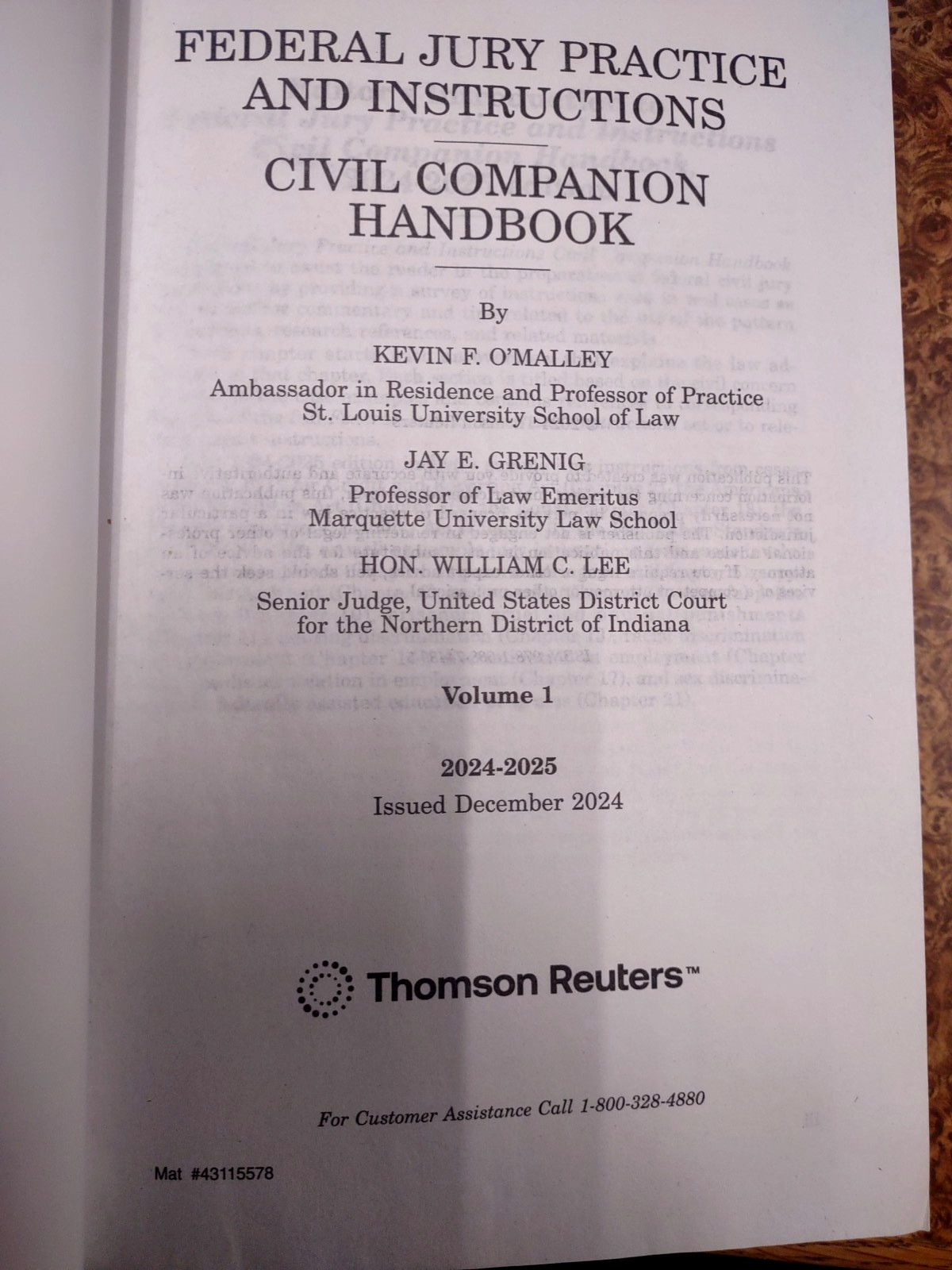 2025-24 Federal Jury Practice & Instructions Civil Companion Handbook O’Malley