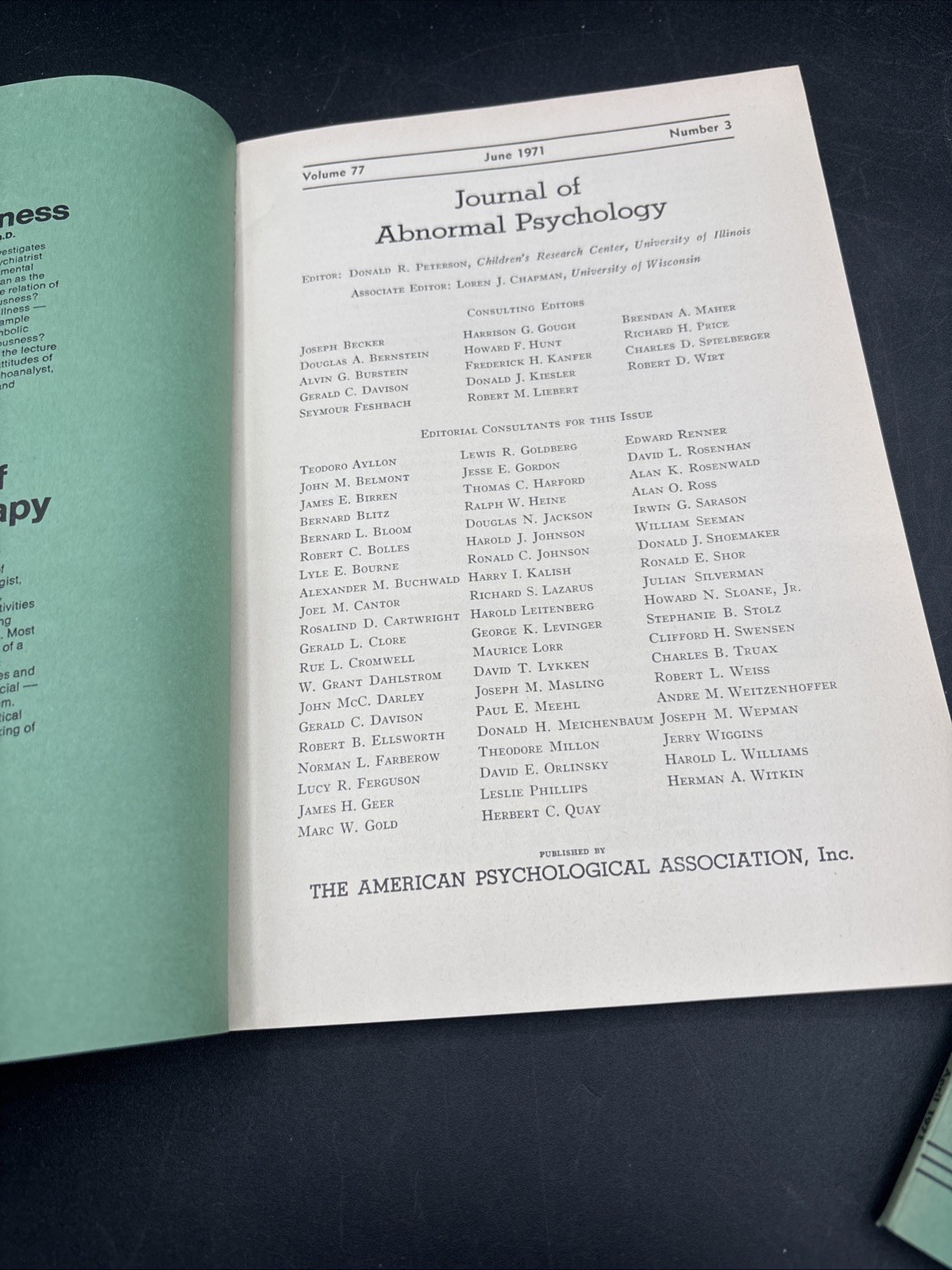 1971 Journal Of Abnormal Psychology Vol 77 1-2-3 Mental Illness Autistic