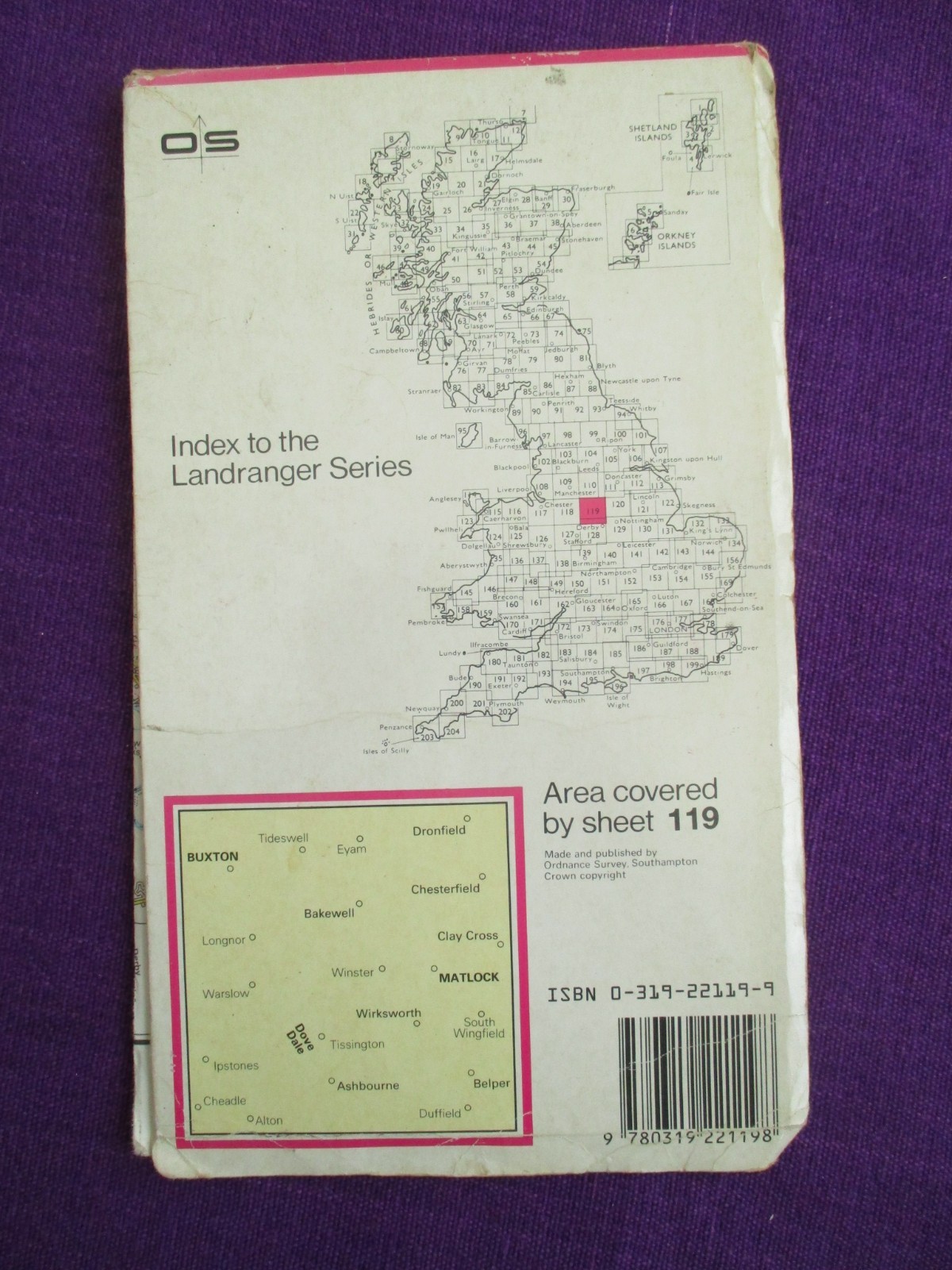 Buxton & Matlock – OS map sheet 119 – Ordnance Survey Landranger 2cm to 1km