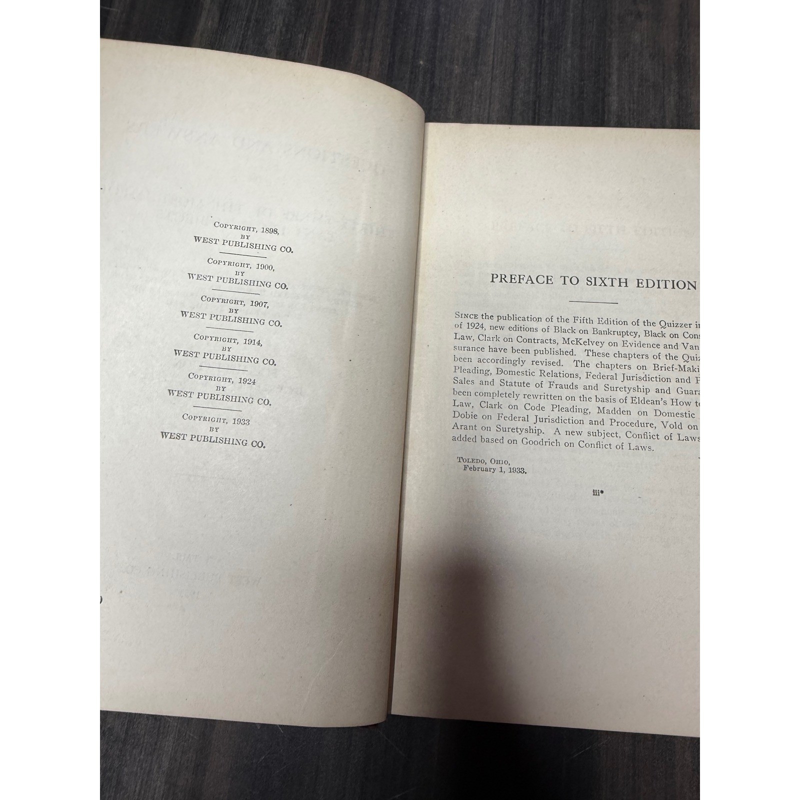 Owens Law Quizzer 1933 Sixth Edition West Publishing Co Legal Study Aid