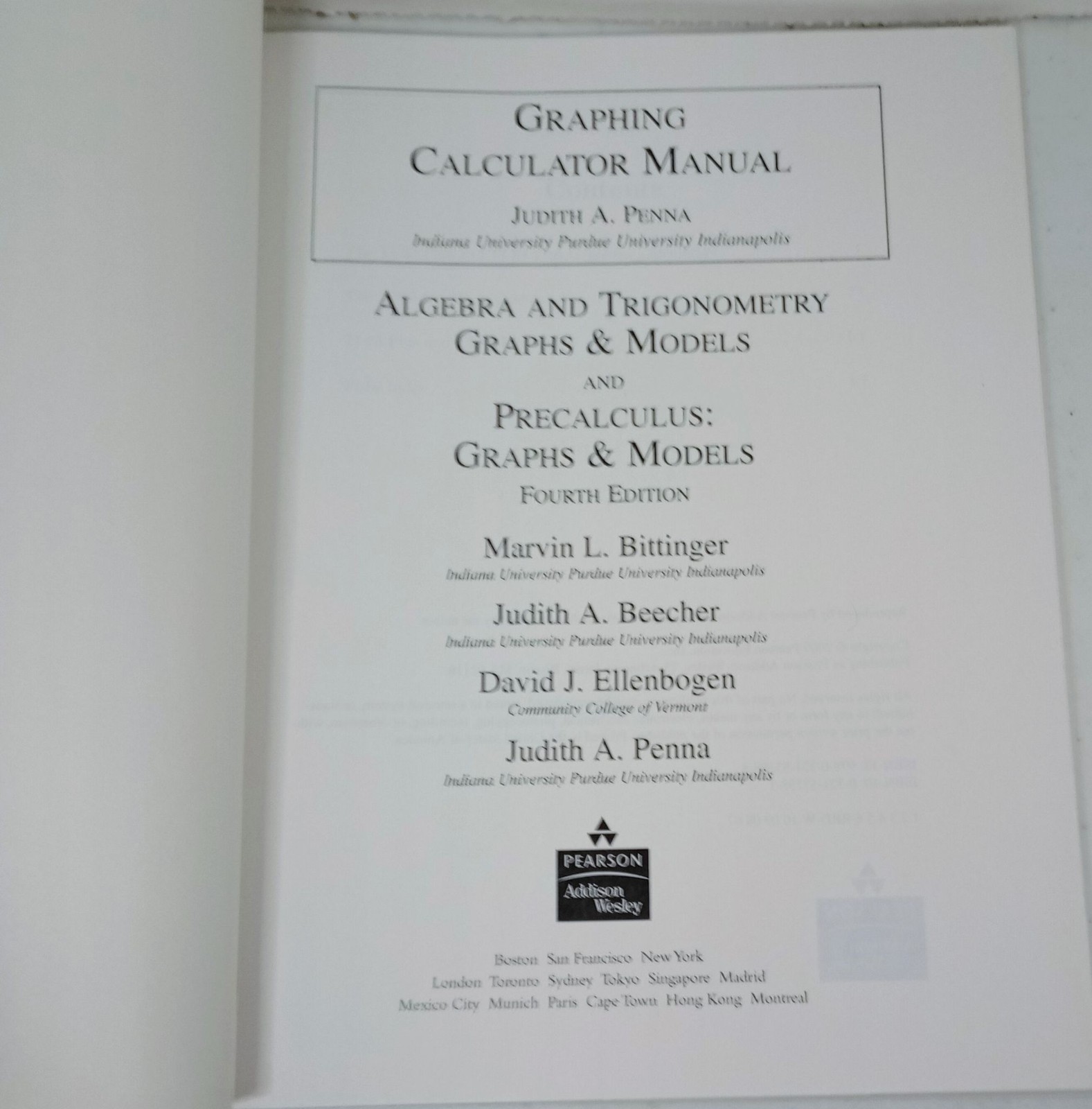 Graphing Calculator Manual Judith A Penna Algebra Trig Precalculus Pearson