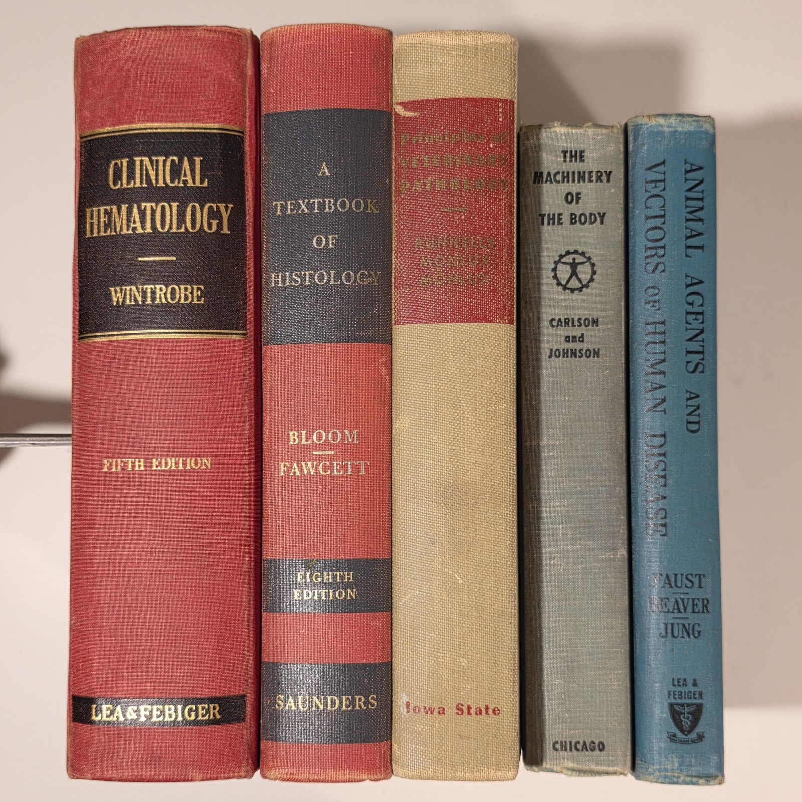 Lot of 5 Vintage Medical Books Veterinary Hematology Histology Human Disease
