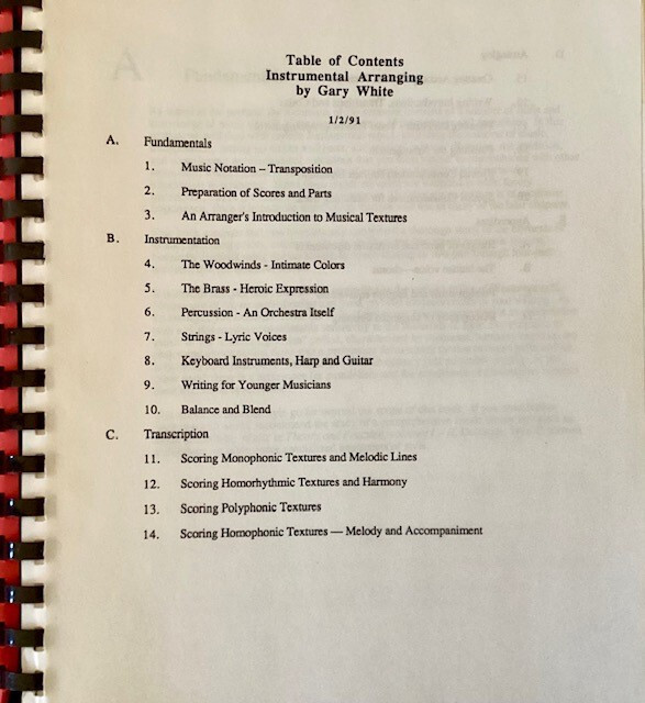 Instrumental Arranging By Gary White (PB, 1991) Iowa State Univ Class Testing Ed