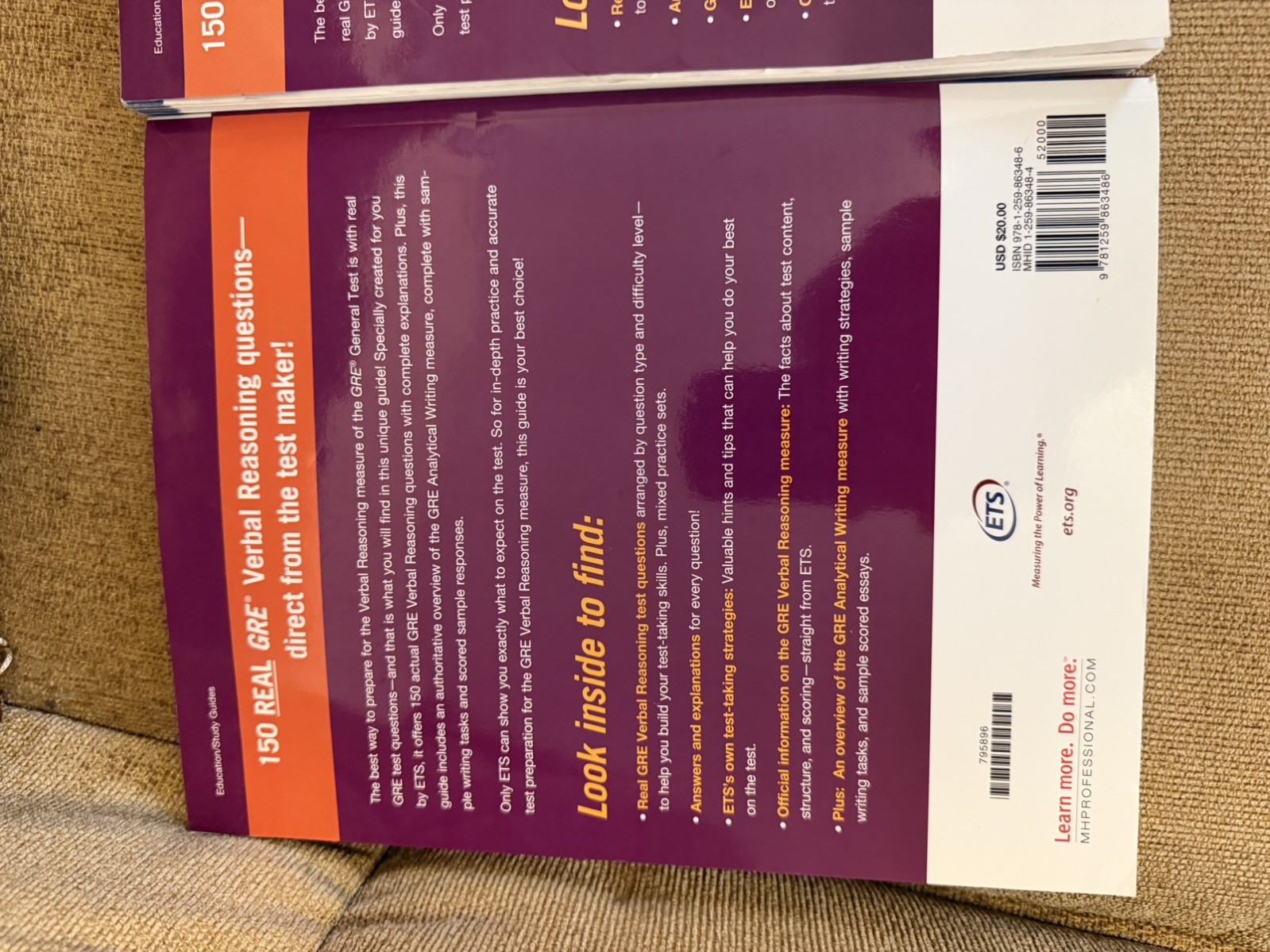 ETS Official GRE General Test, Verbal, and Quantitative Reasoning Prep Books.