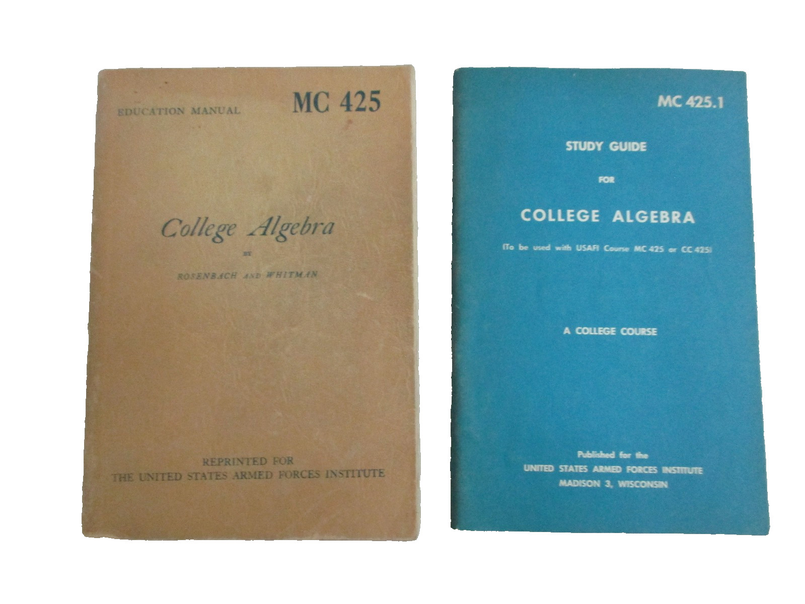 Vtg 1950s College Algebra Miltary Education Manual MC 425 and Study Guide ~ PB