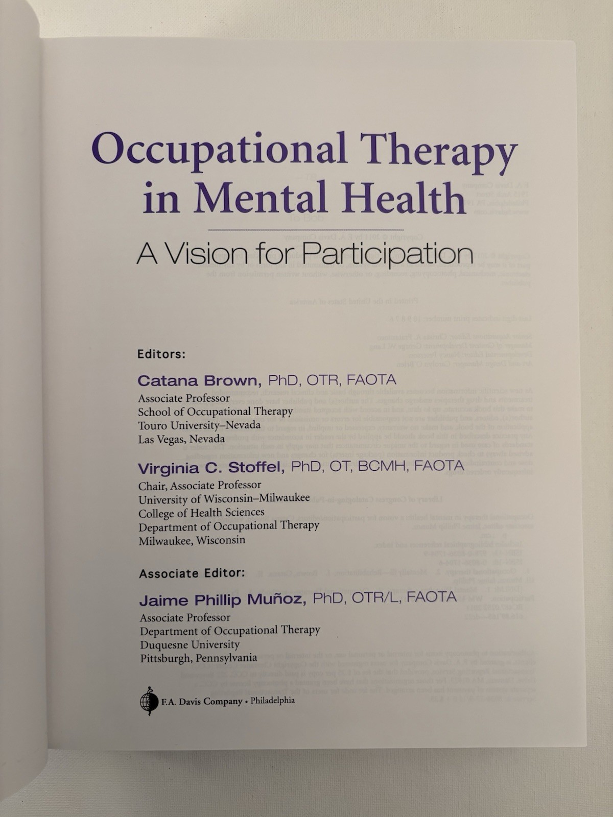 Occupational Therapy in Mental Health | Brown Stoffel | HC 2011 | F.A. Davis