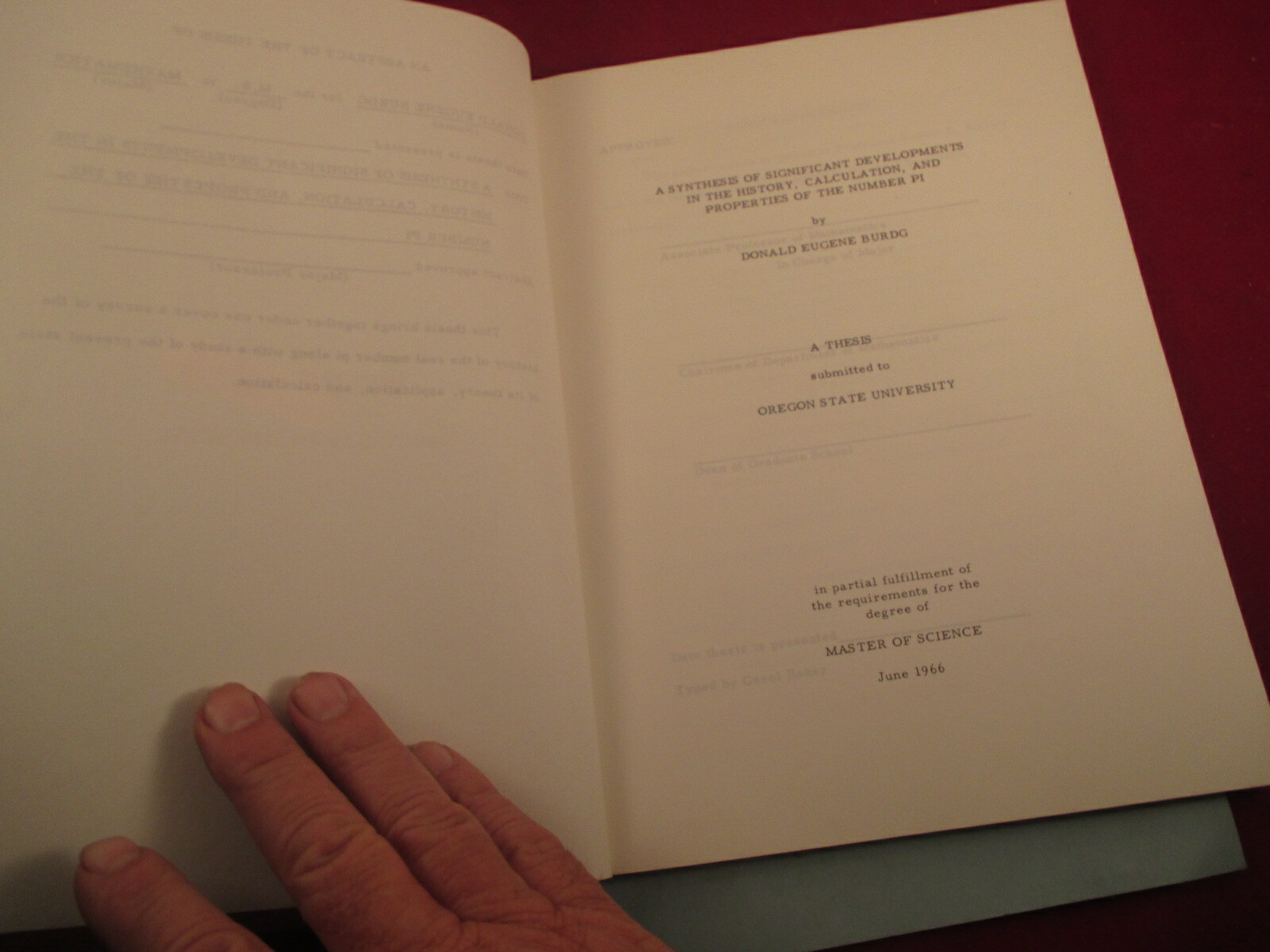 SYNTHESIS OF SIGNIFICANT DEVELOPMENTS IN THE HISTORY OF Pi MASTERS THESIS BURDG