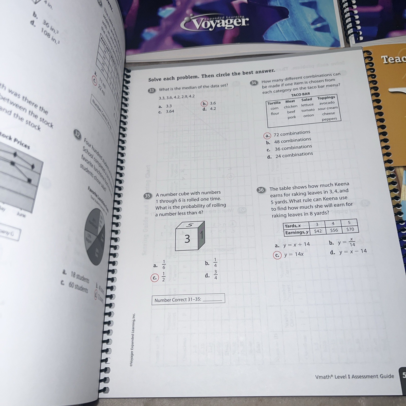Voyager Expanded Learning VMath Level I 2nd Ed. Teacher’s Resource Kit very good
