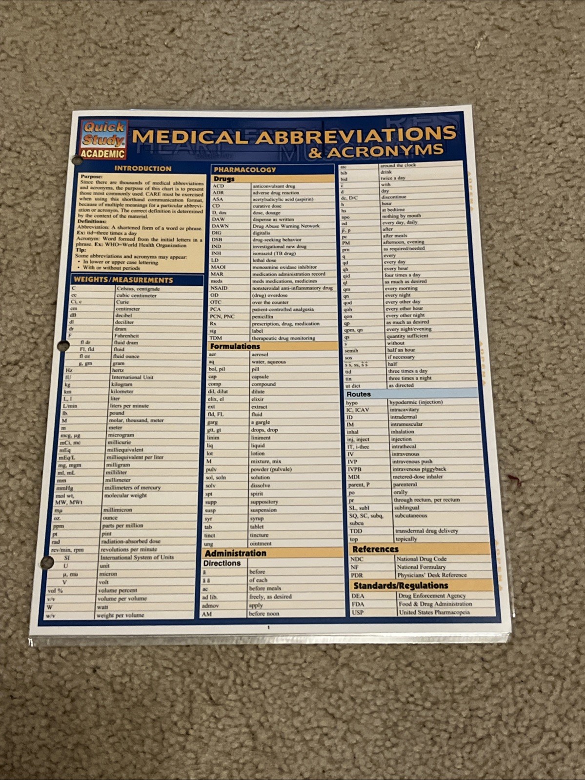 Medical Abbreviations Acronyms Quick Study Academic Laminated Tri-Fold Pamphlet
