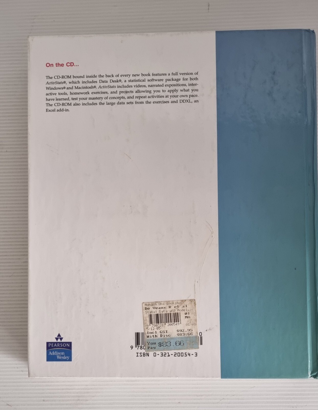 STATS DATA AND MODELS DE VEAUX VELLEMAN BOCK 2005 TEXTBOOK