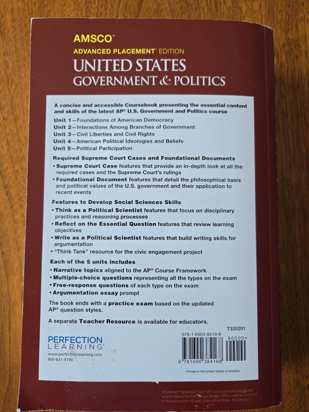 AMSCO Advanced Placement Ed. United States Government & Politics LIKE NEW 2024