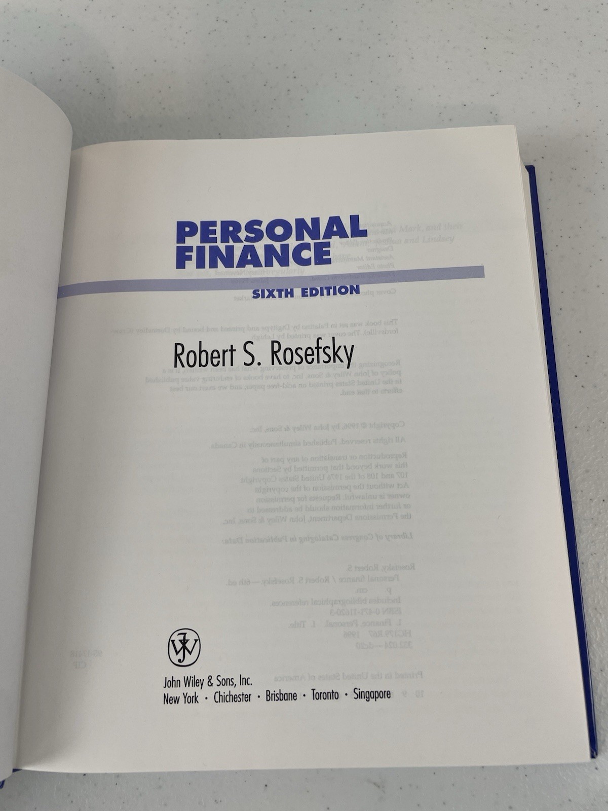 Personal Finance By Robert S. Rosefsky Sixth Edition Hardcover 1996 HC 6th