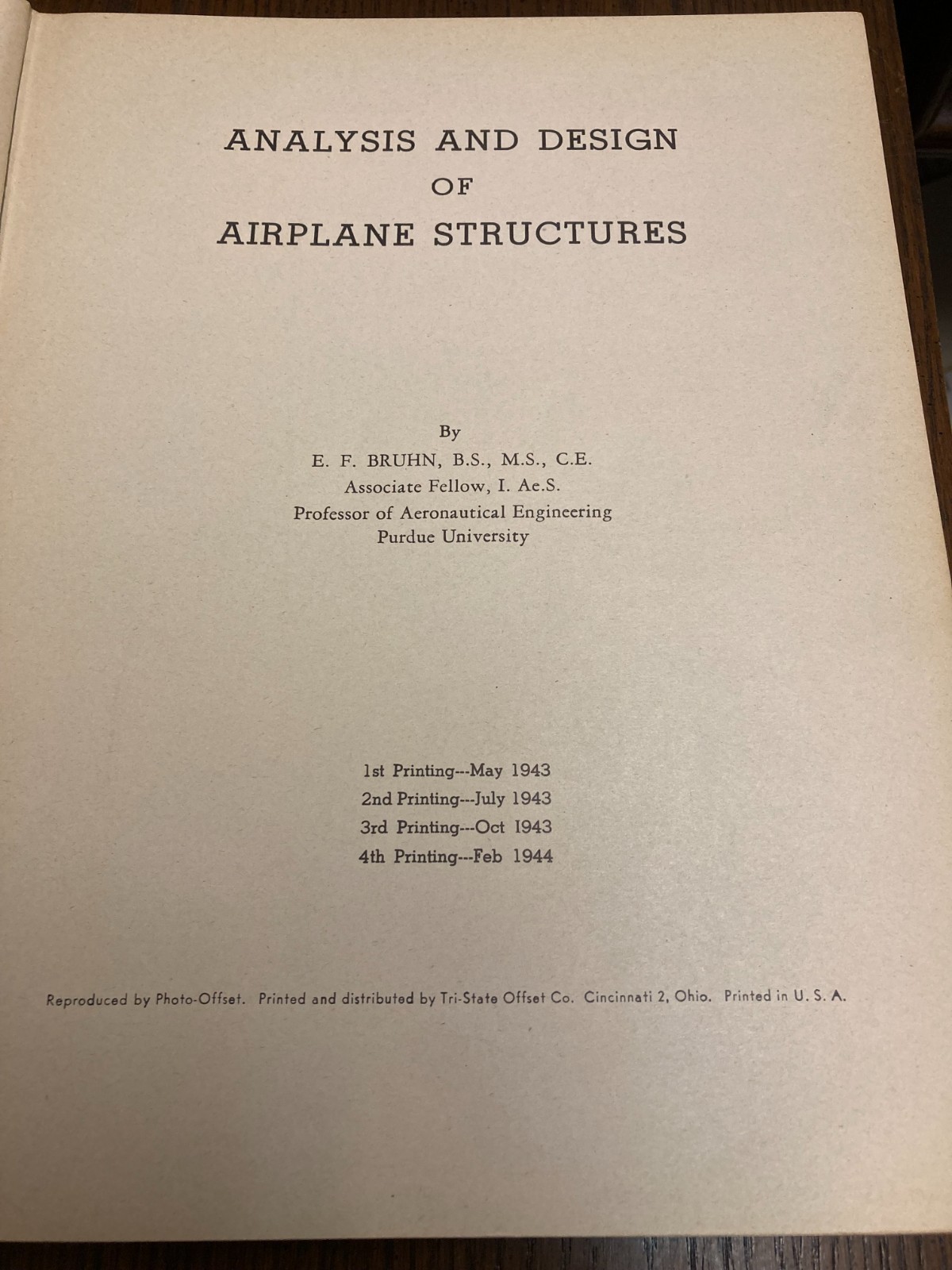 Analysis And Design of Airplane Structures By E.F. Bruhn 1943 Vintage HC