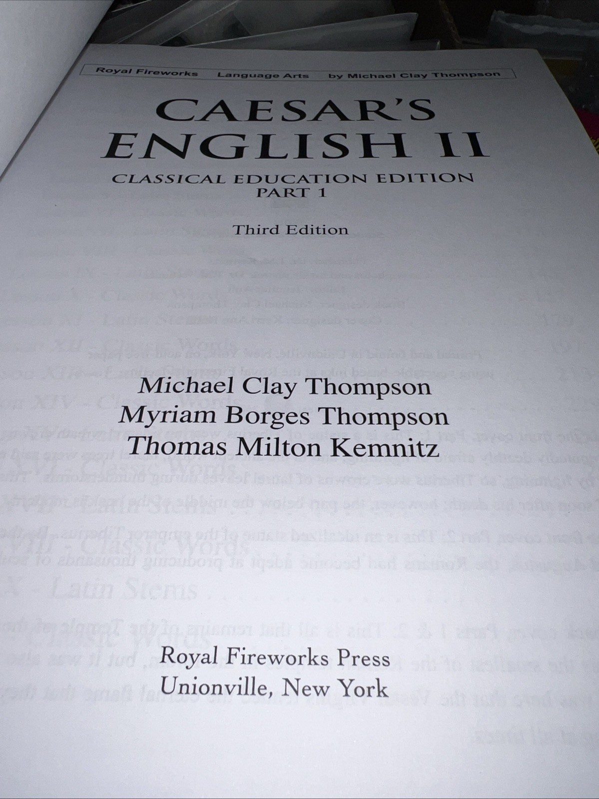 Caesar’s English II Part 1 Royal Fireworks Press Third Edition