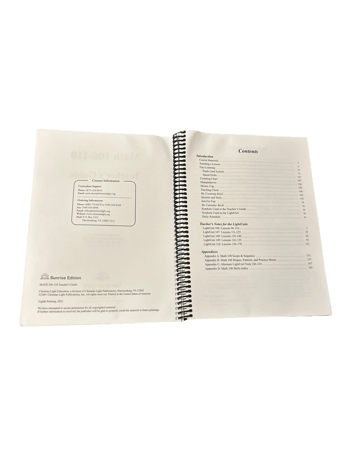 Mathematics 1 Teacher’s Guide 106–110 – Christian Light Education – CLE – Spiral