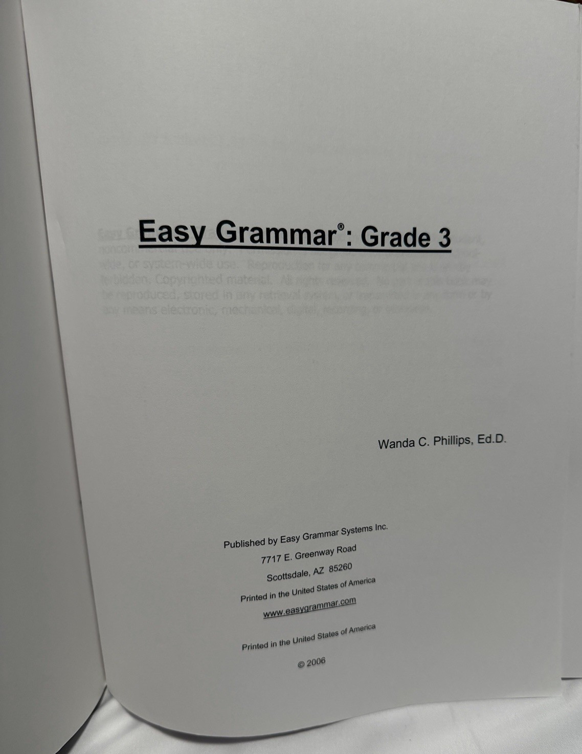 Easy Grammar Grade 3 Teacher Edition & Student Test Booklet-Pre Owned