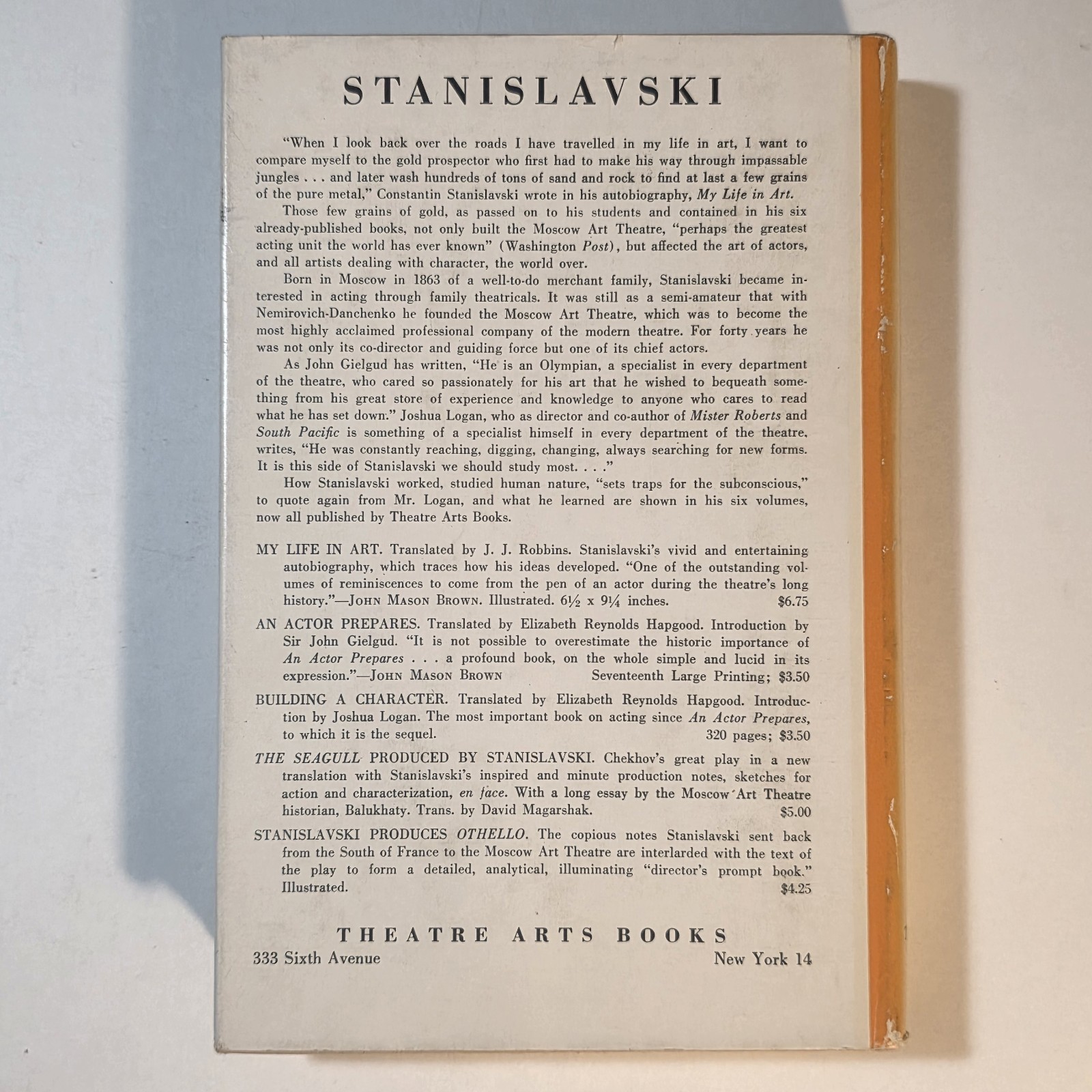 Building a Character Constantin Stanislavski Vintage 1949 Theater Acting Book