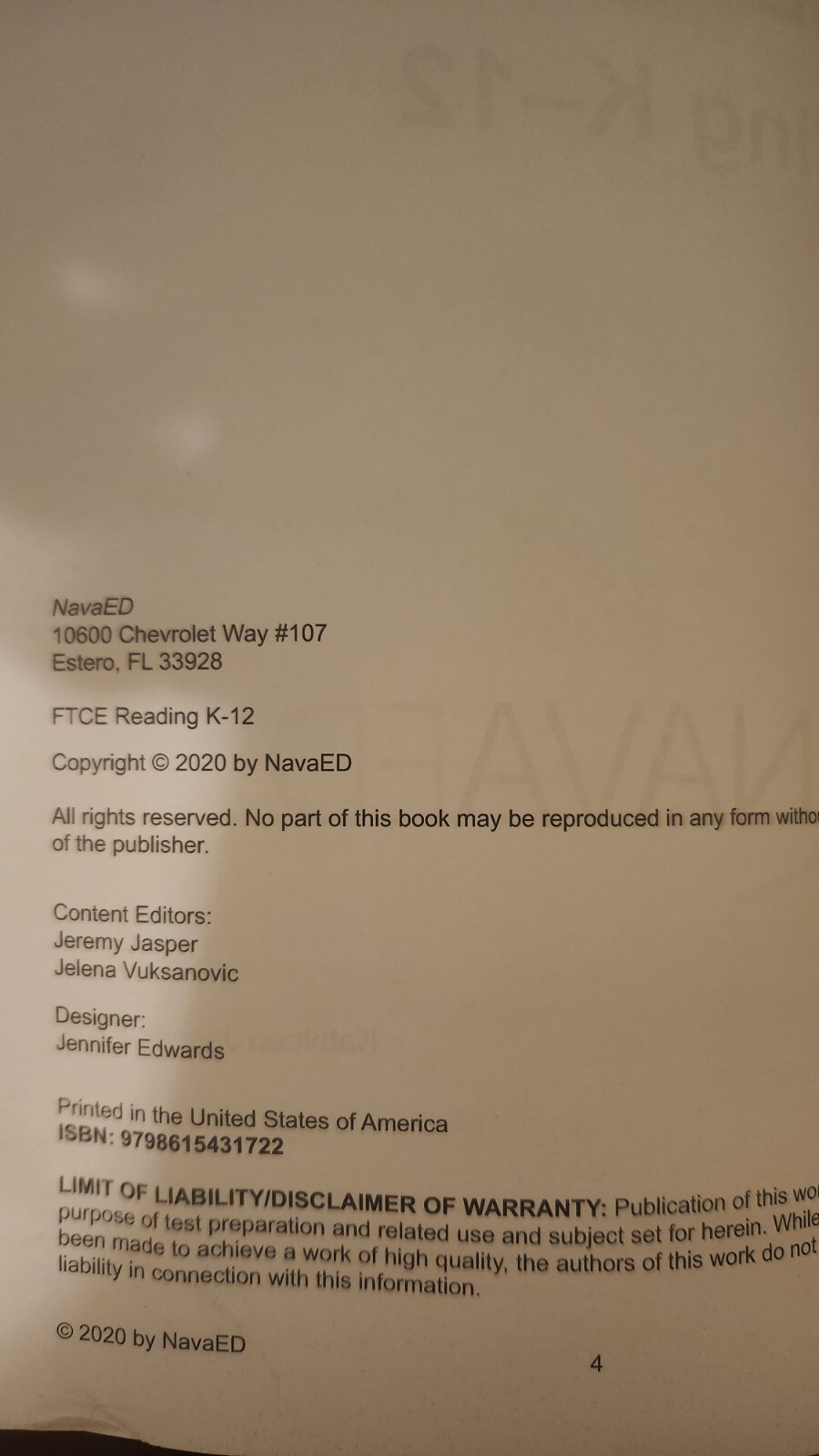 NAVAED FTCE READING K-12 BOOK