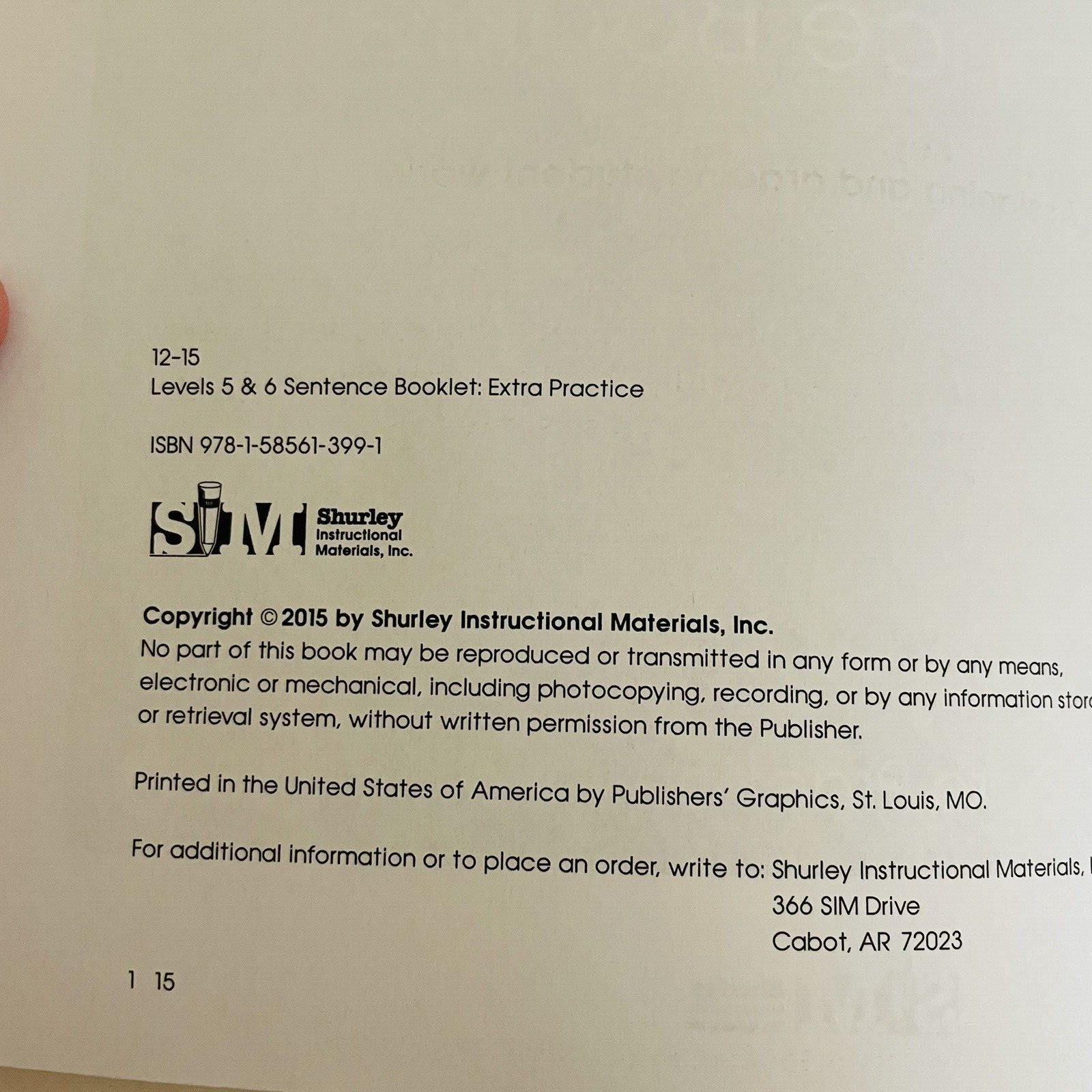 Shurley English Levels 5 & 6 Sentence Booklet Extra Practice 2015 Unused