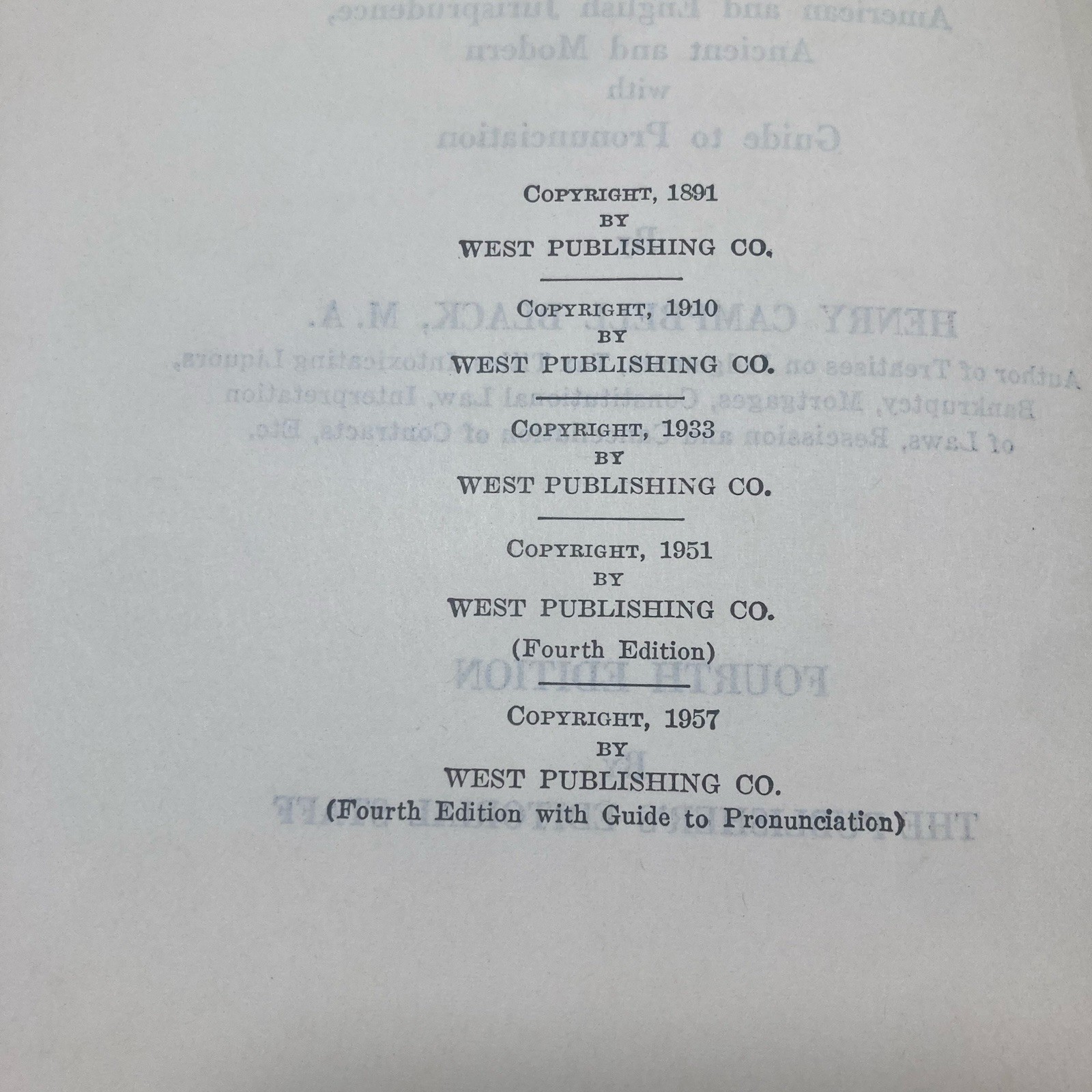 BLACK’S LAW DICTIONARY Fourth Edition 1957 Hardcover West Publishing Vintage