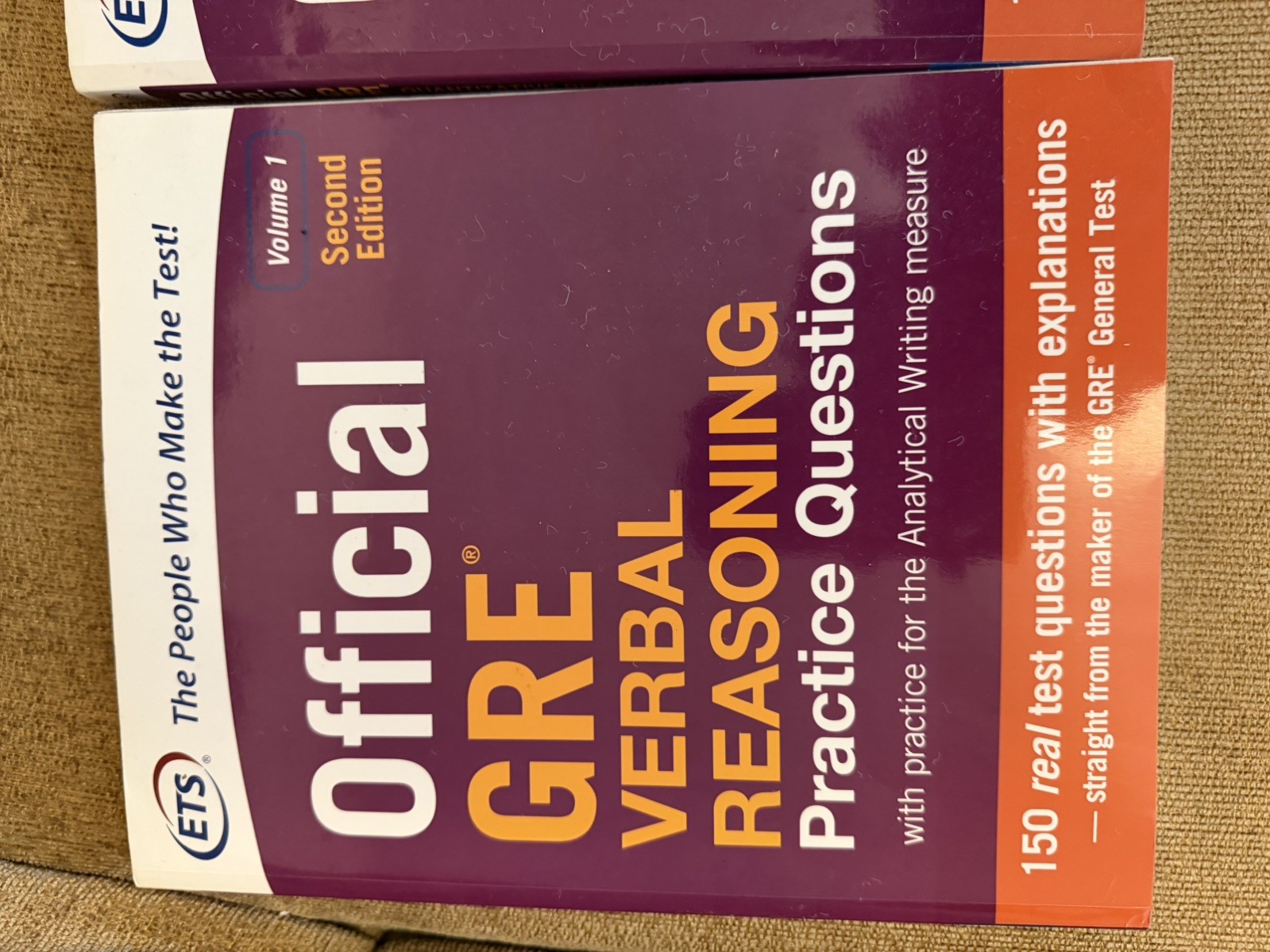 ETS Official GRE General Test, Verbal, and Quantitative Reasoning Prep Books.