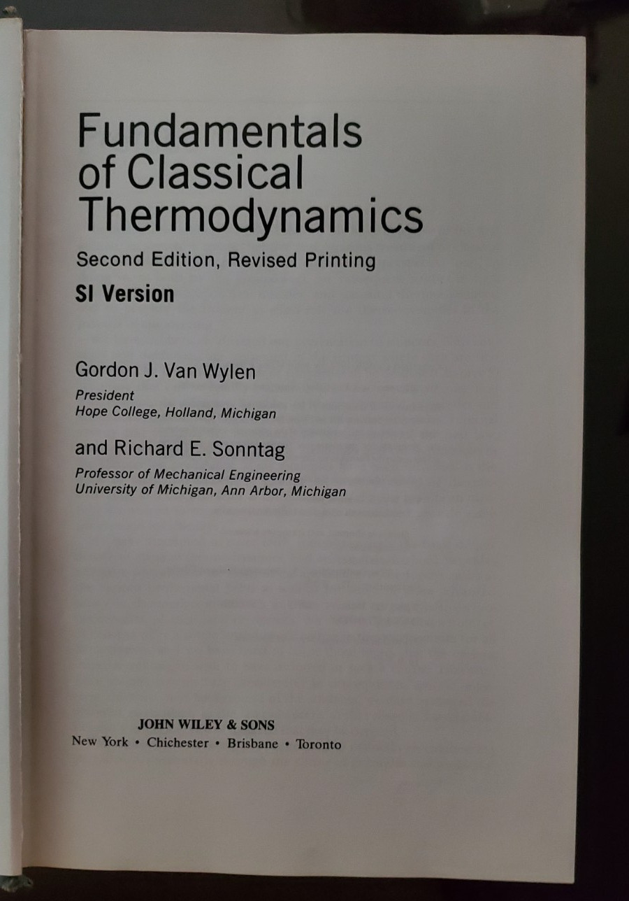 Fundamentals of Classical Thermodynamics SI Version 2e Hardcover Book VTG 1978