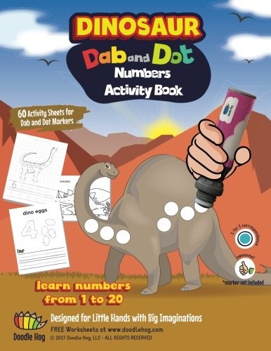 60 PAGES DINOSAUR NUMBERS LEARNING 123 DOT ART MARKERS | By Doodle Hog BRAND NEW