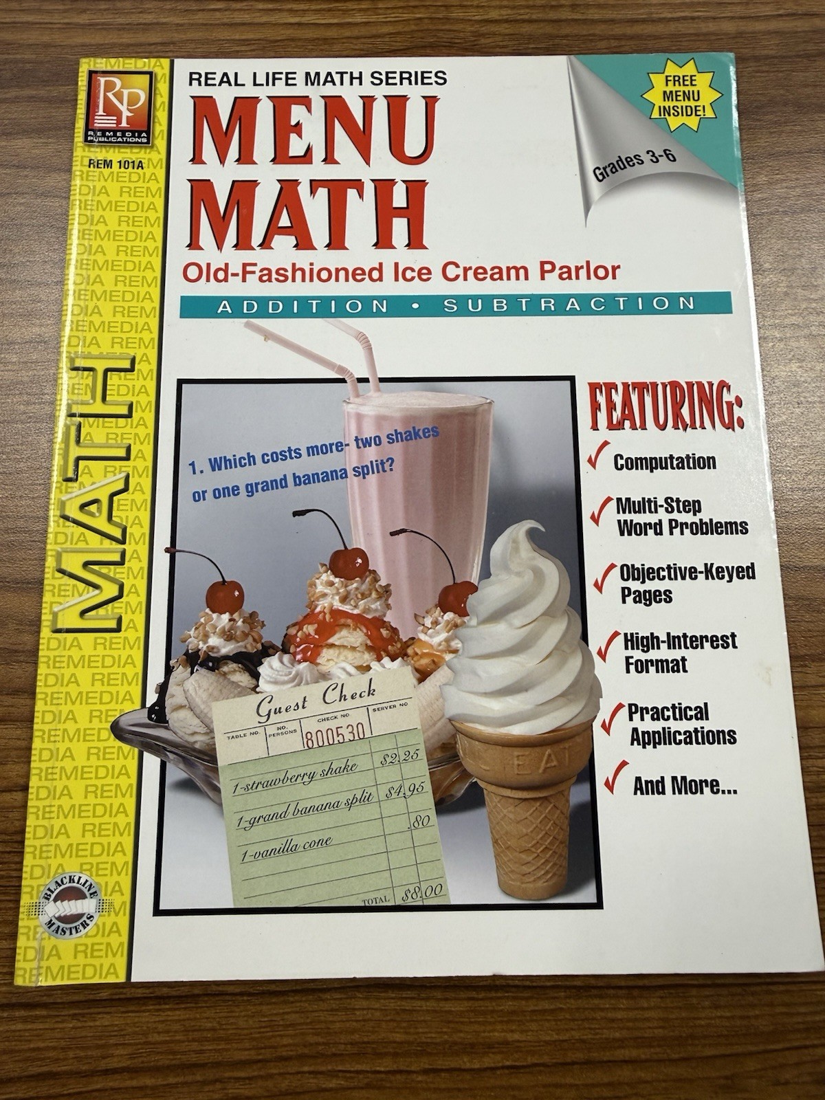 Menu Math Old-Fashioned Ice Cream Parlor Grades 3-6 Workbook Remedia REM101A**