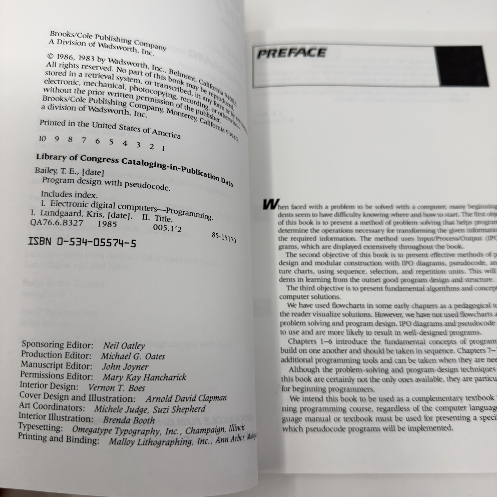 Program Design With Pseudocode Second Edition T.E. Bailey 1986