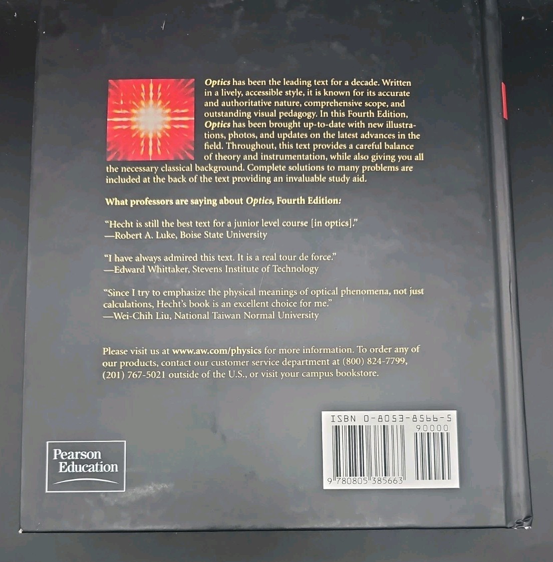 Optics Hardcover Eugene Hecht 4th Edition. Hardcover Physics