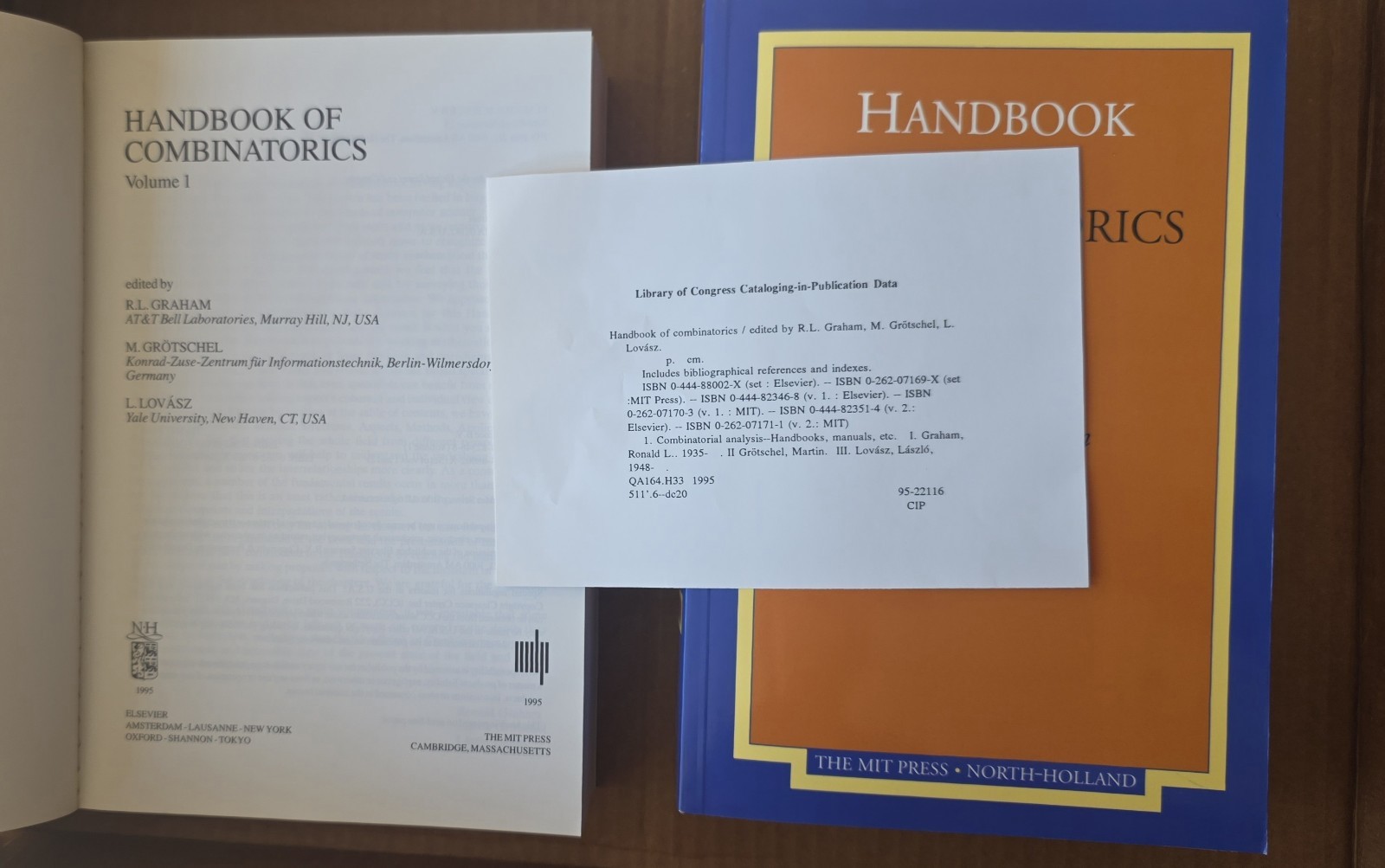Handbook of Combinatorics: 2-volume set,  paperback, isbn 0262571722