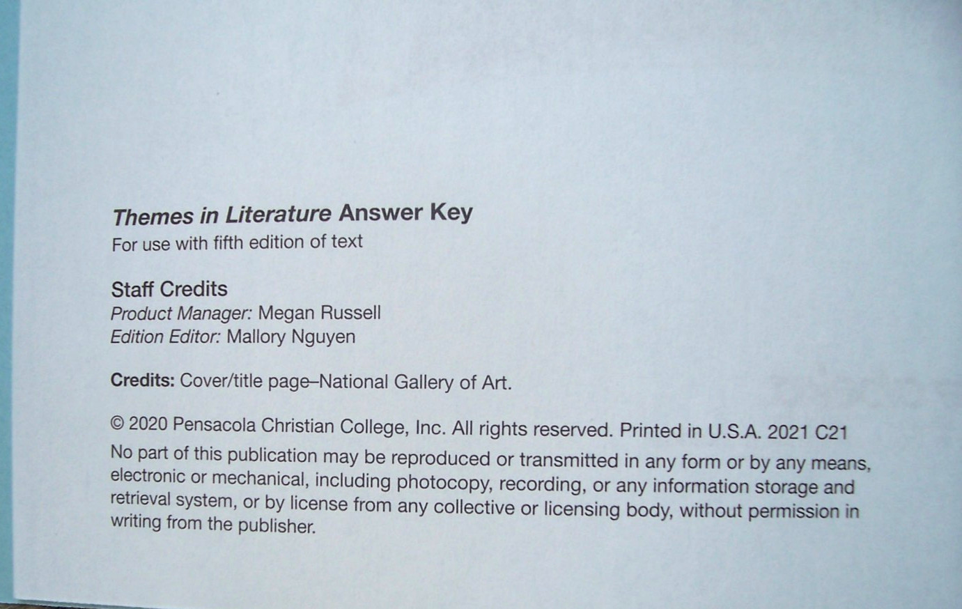 Abeka Themes in Literature Answer Key for the Fifth Edition Text
