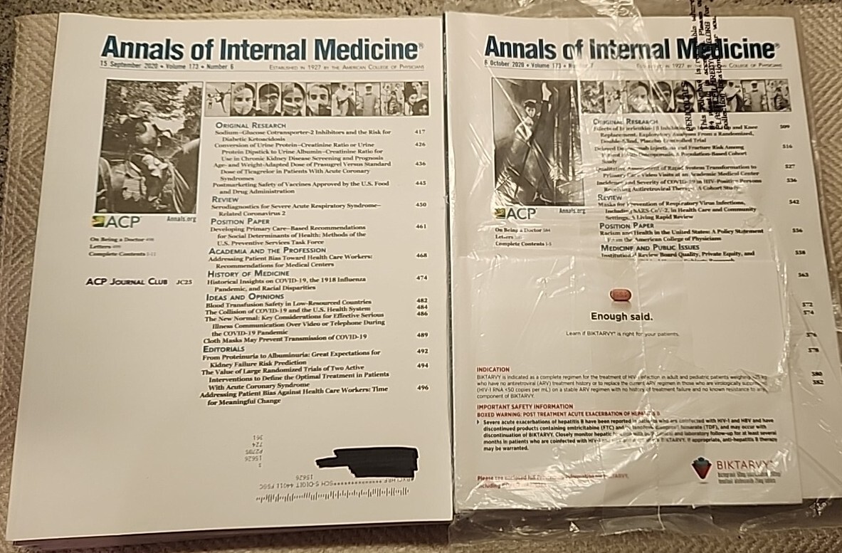 Annals of Internal Medicine Journal Magazine ~ Various Volumes ~ 2020