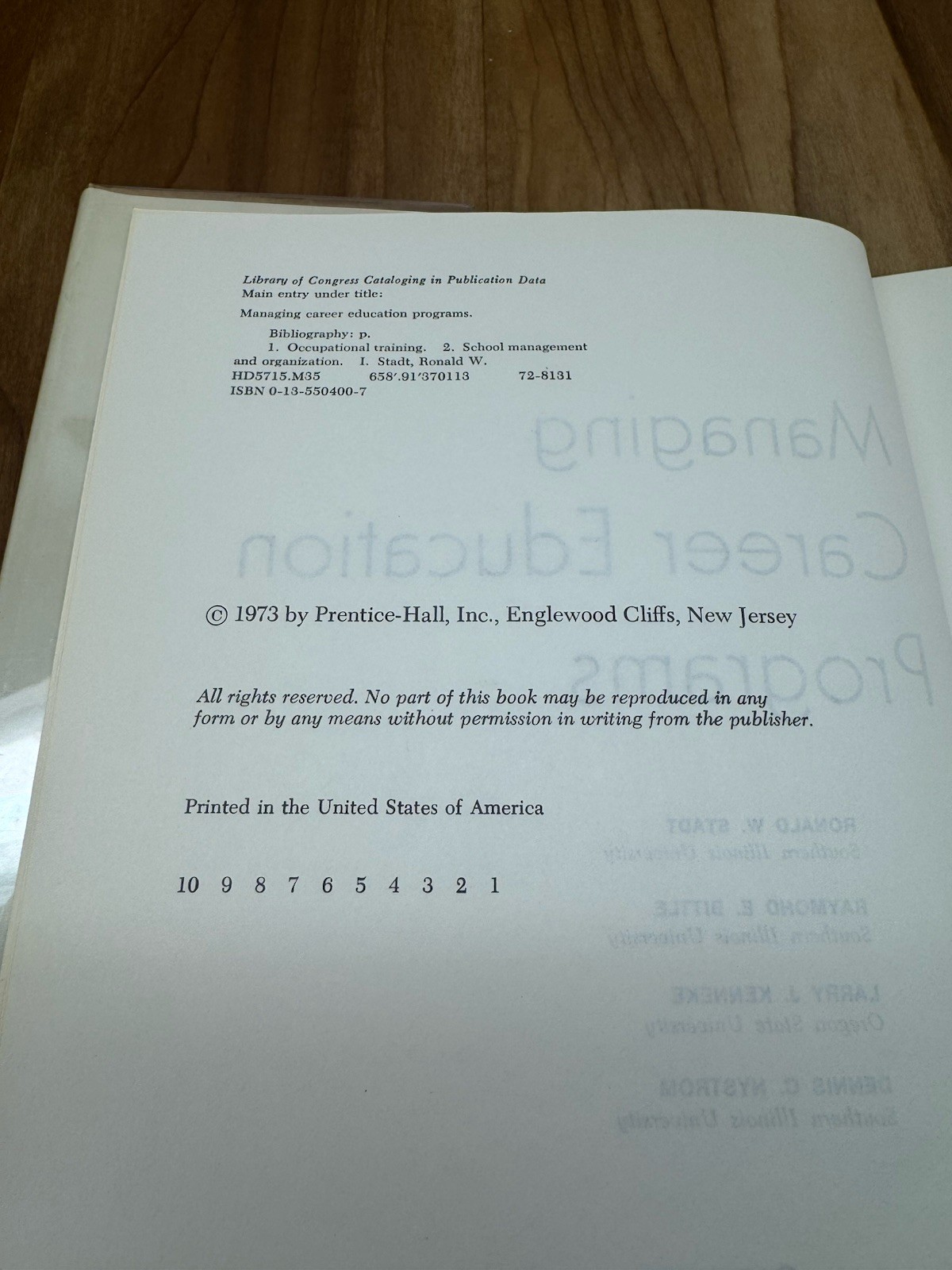 Managing Career Education Programs 1973 HC W/ DJ Stadt•Bittle•Kenneke•Nystrom