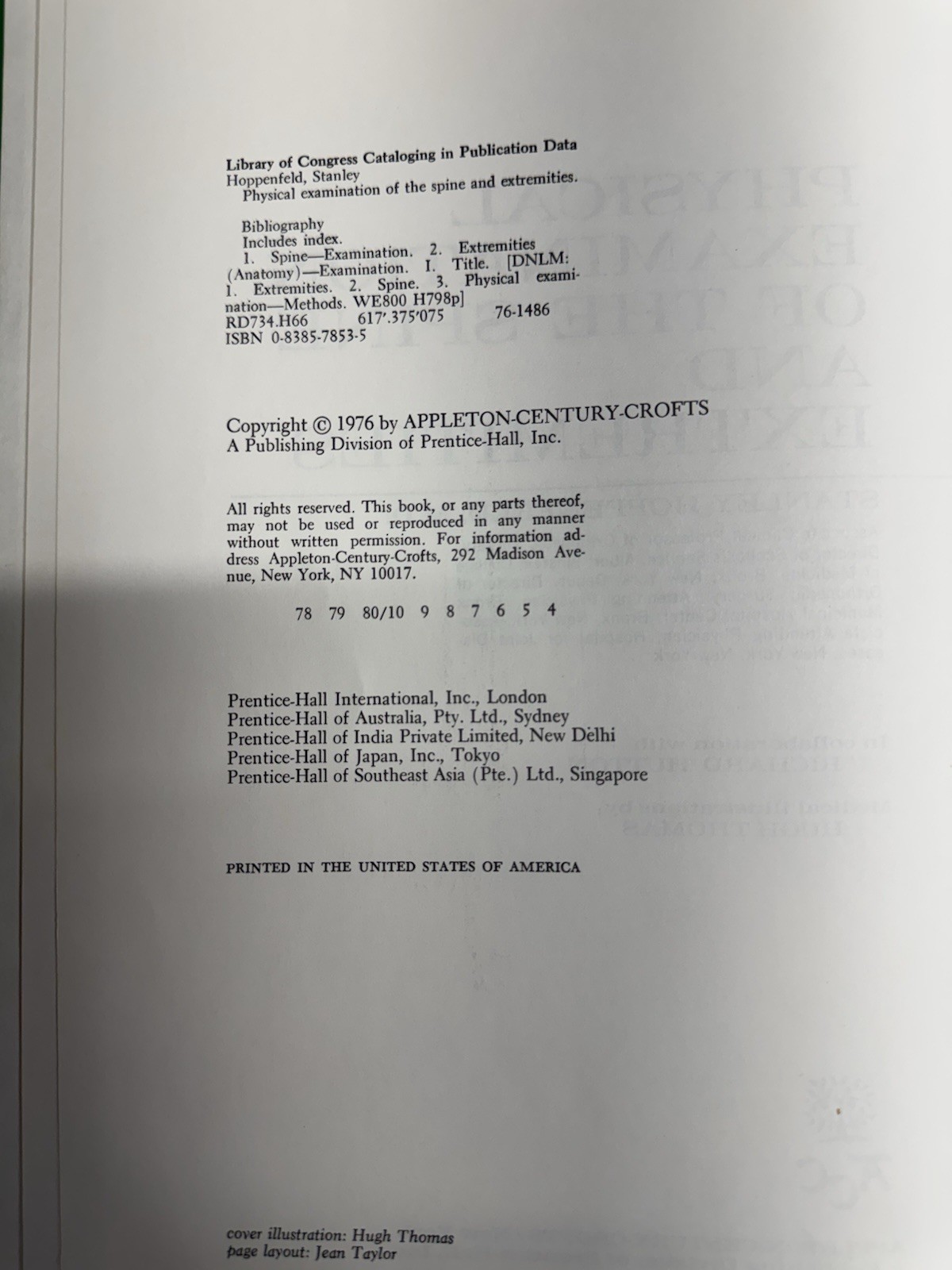Physical Examination of the Spine and Extremities Hoppenfeld 1976 HC Medical