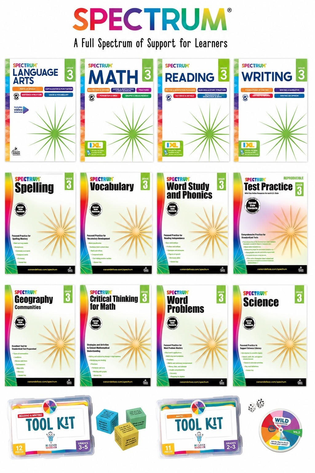 Grade 3 Spectrum Workbook Bundle 12 Subjects Homeschool 3rd Curriculum