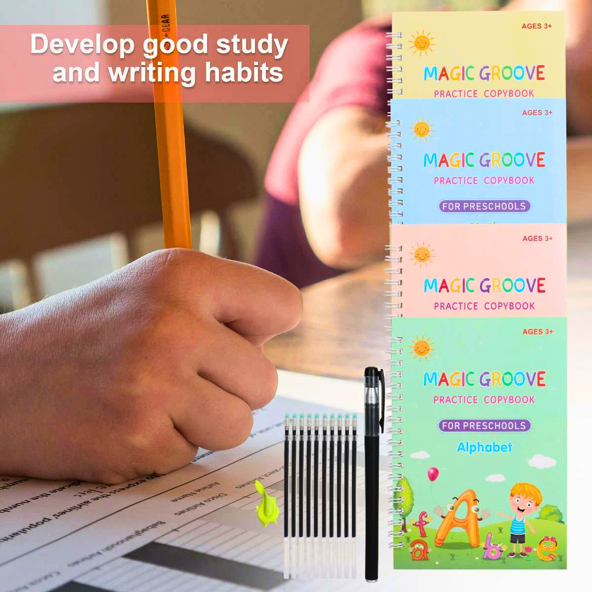 Magic Grooved Writing Practice for Kids,Reusable Grooved Handwriting Workbooks