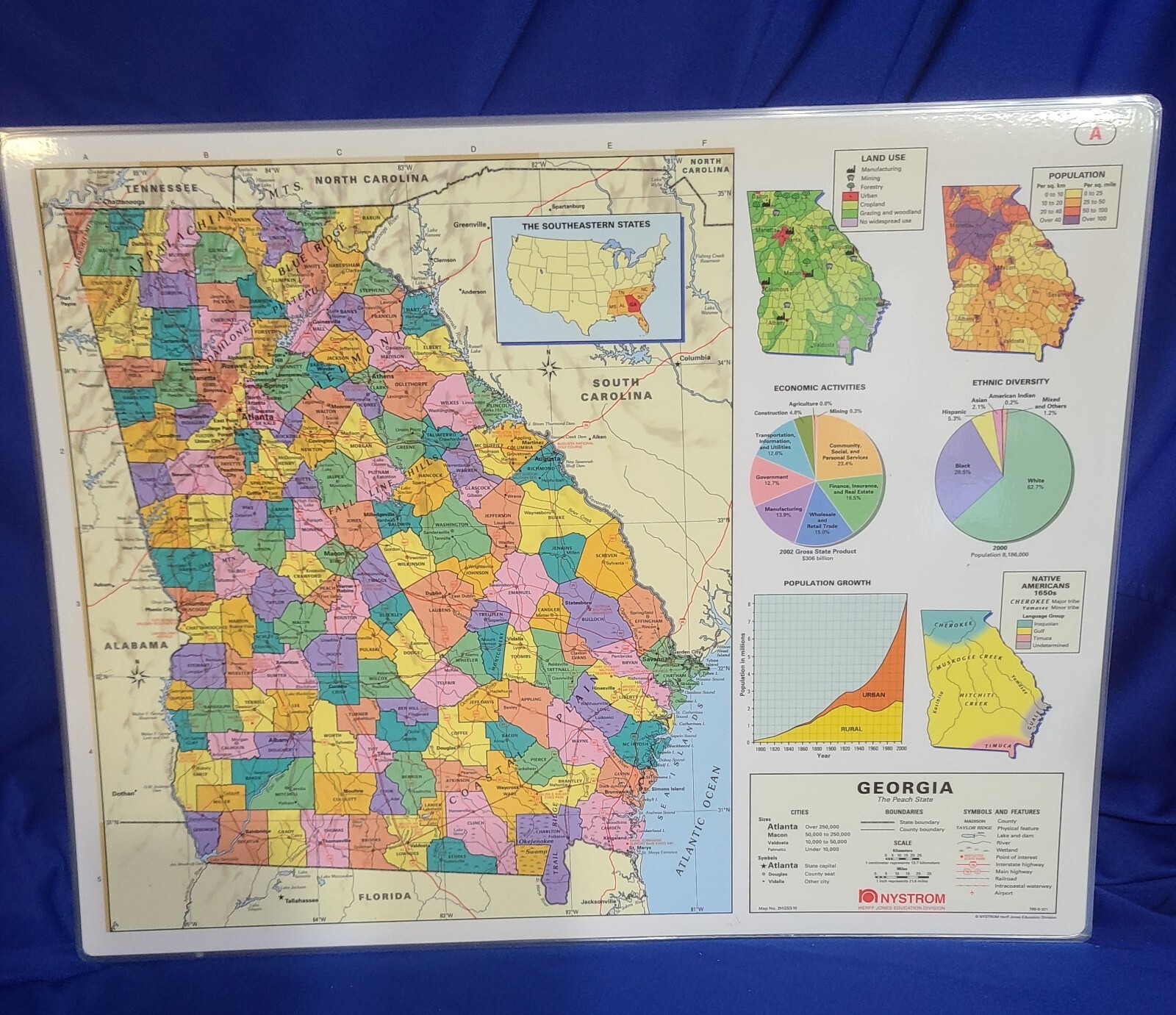 MAP OF GEORGIA 2-Sided Laminated 22″ X 17″ Nystrom #2HGSS Herff Jones New